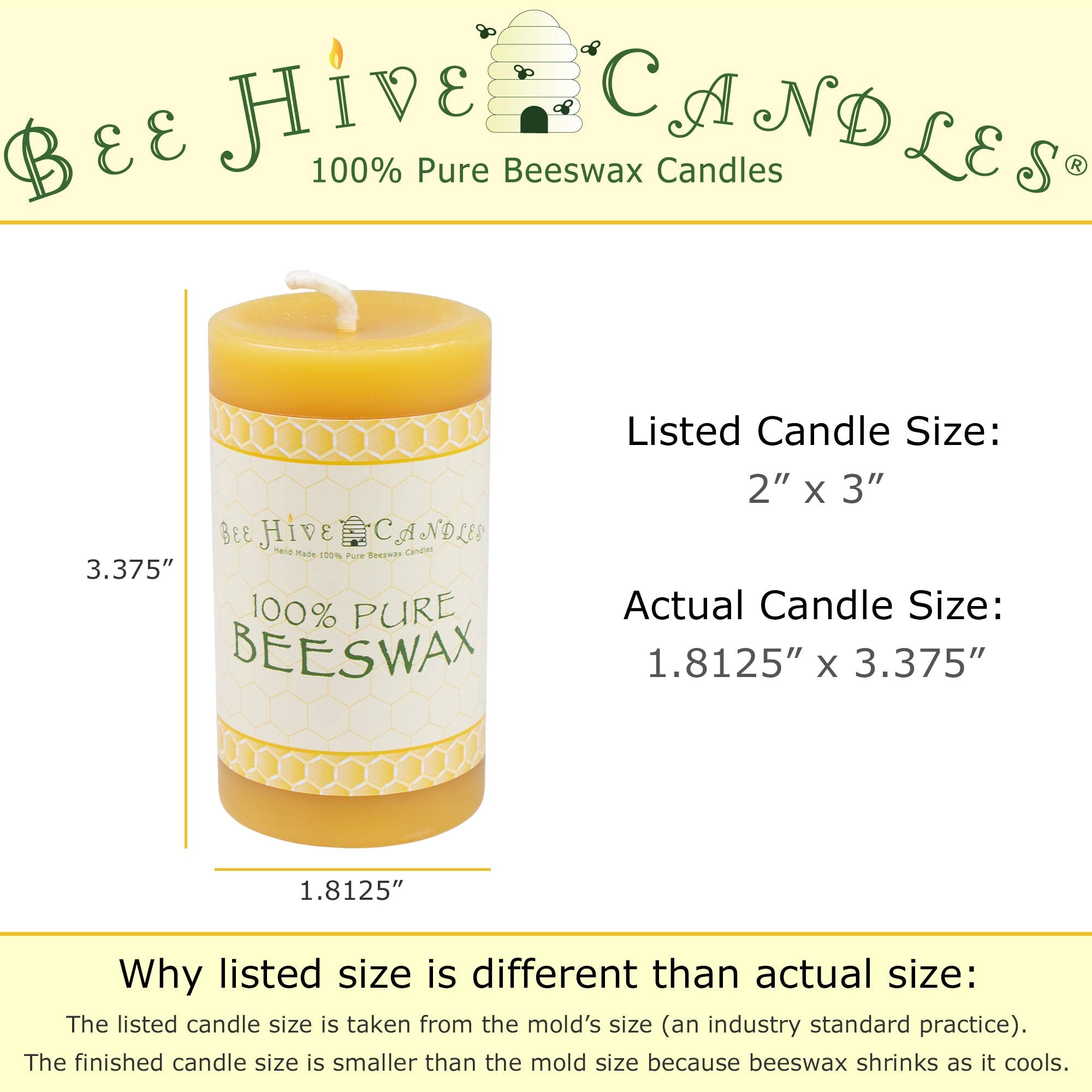 Bee Hive Candles 100% Pure Beeswax Pillar Candle (2" x 3" (3-Pack)) | Natural Beeswax Candles | Soy, Paraffin & Fragrance Free | Handmade in The USA