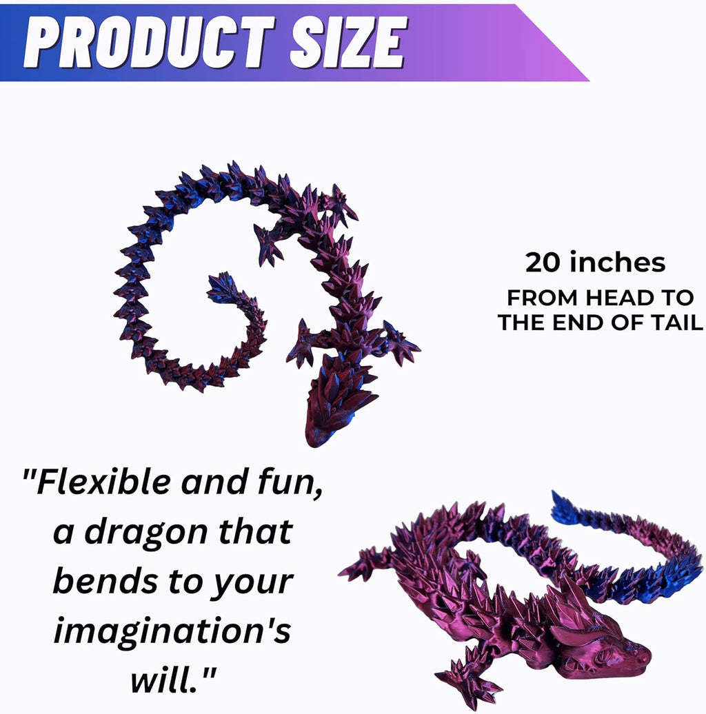 20" Articulated 3D Printed Dragon – Color-Changing Fidget Figurine, Mythical Figure, Made in USA, 3D Printed Toys - Valentines Day Gift for Boys and Girls (Rainbow with Blue Egg)