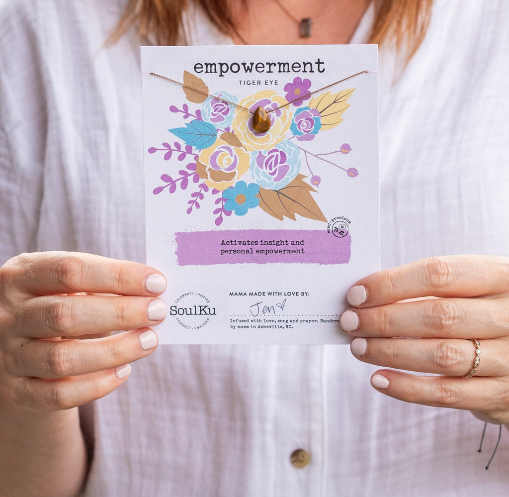 SoulKu Handcrafted Necklace, Empowerment Jewelry With Healing Crystal, Inspirational Jewelry For Women, Mom & Sister Gifts, 2" Extender With Lobster Clasp, 16" Nylon Cord