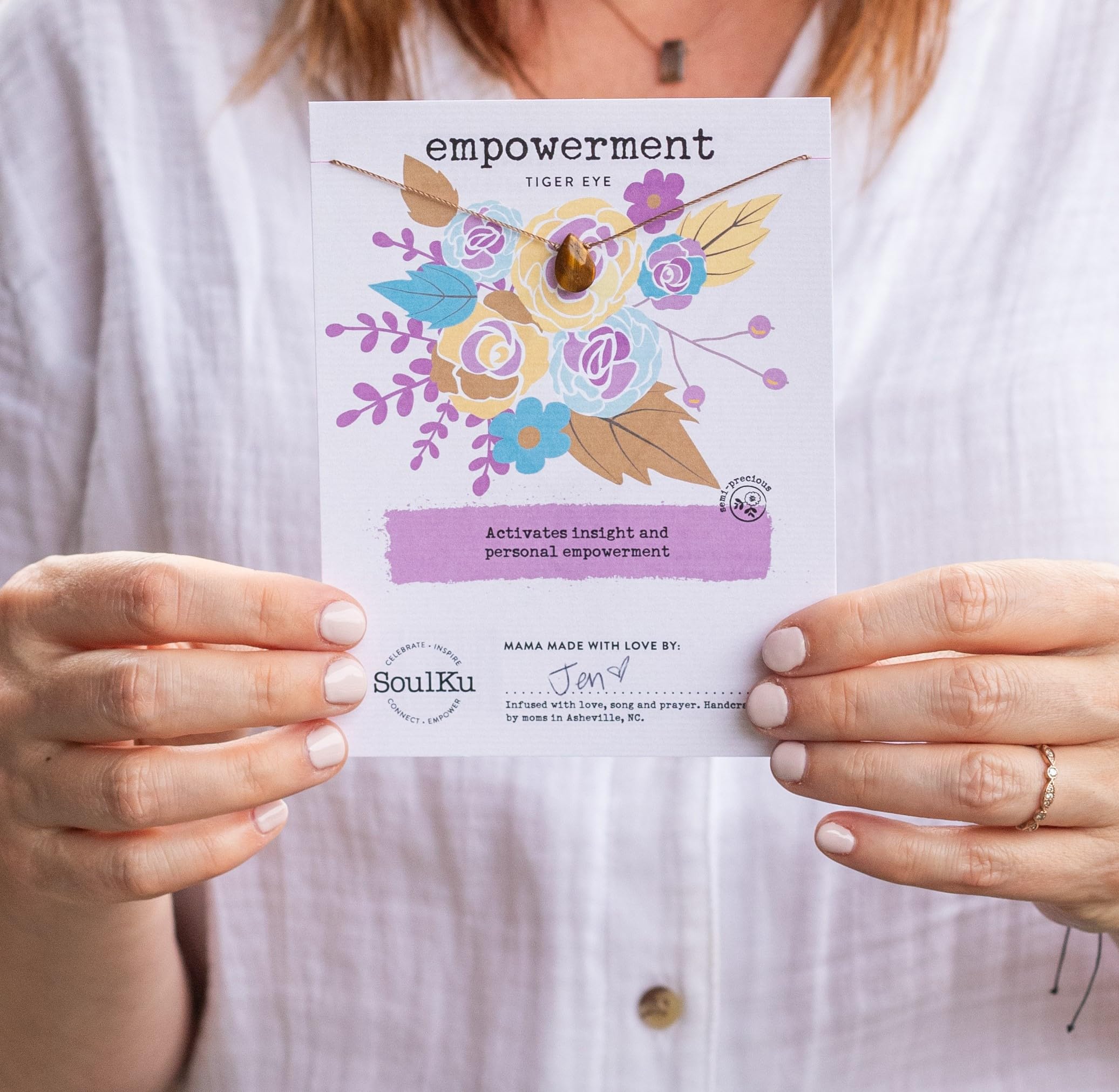 SoulKu Handcrafted Necklace, Empowerment Jewelry With Healing Crystal, Inspirational Jewelry For Women, Mom & Sister Gifts, 2" Extender With Lobster Clasp, 16" Nylon Cord