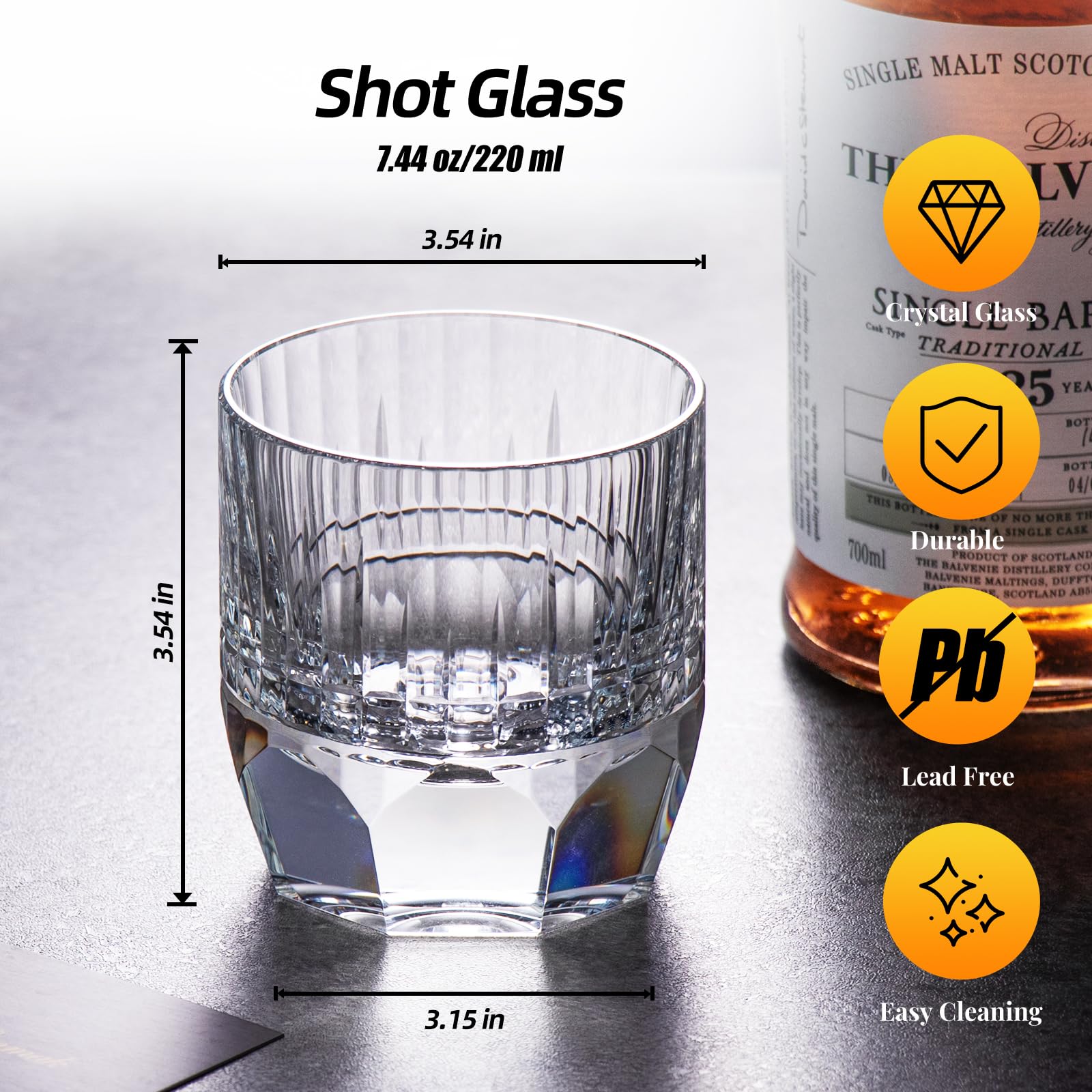 KAMMAK Crystal Whiskey Glasses Set of 2, Handcrafted 7.1oz Old Fashioned Glasses Stemless, Luxury Cocktail Glasses, Hand Blown Scotch Cup for Women, Men Gift for Rocks, Bourbon Barware, Bar