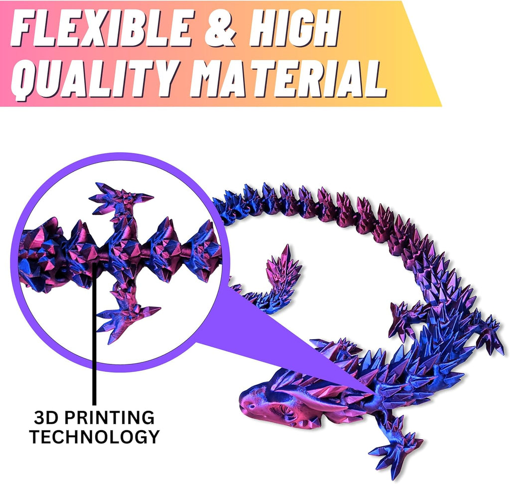 20" Articulated 3D Printed Dragon – Color-Changing Fidget Figurine, Mythical Figure, Made in USA, 3D Printed Toys - Valentines Day Gift for Boys and Girls (Rainbow with Blue Egg)