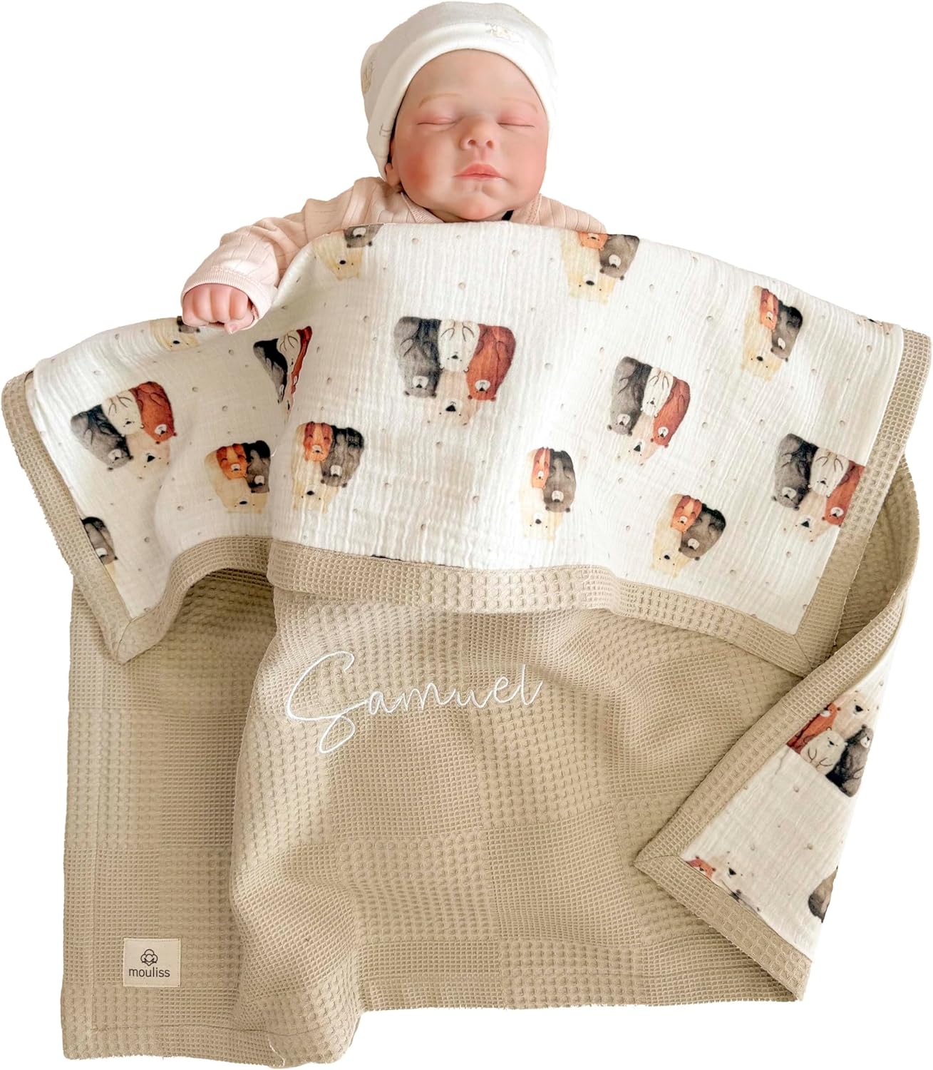 Mouliss Personalized Baby Blanket with Name – Handmade 100% Organic Cotton Newborn Gift | Custom Knit Blanket for Boys, Girls, Kids & Baby Showers