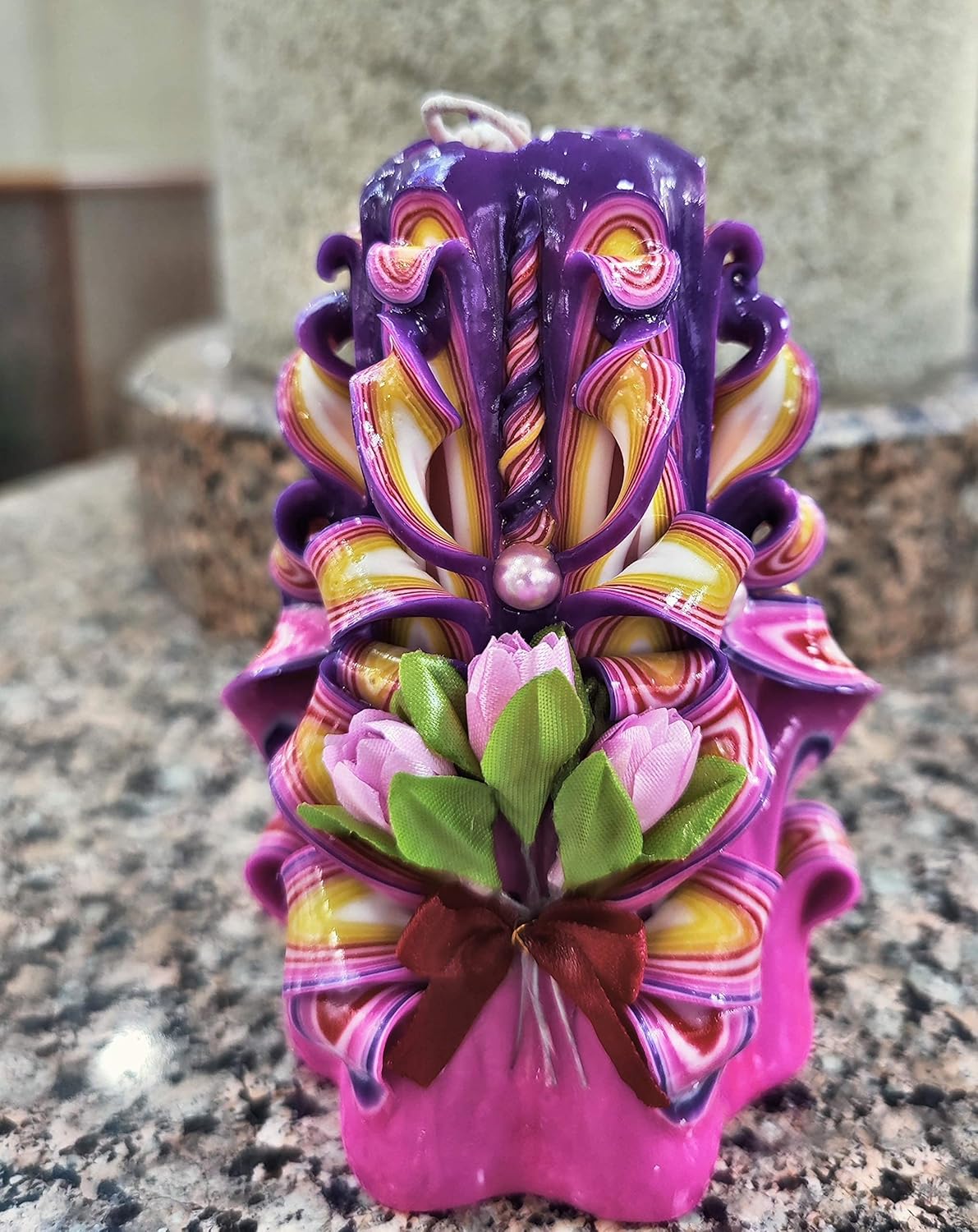 Handmade Carved Candle - Surprise Gift For Her - Decor Birthday Halloween Thanksgiving Christmas - Spiritual Living Room Home Decor Candles - Unique Engagement Wedding Idea - White Blue - Ordagio