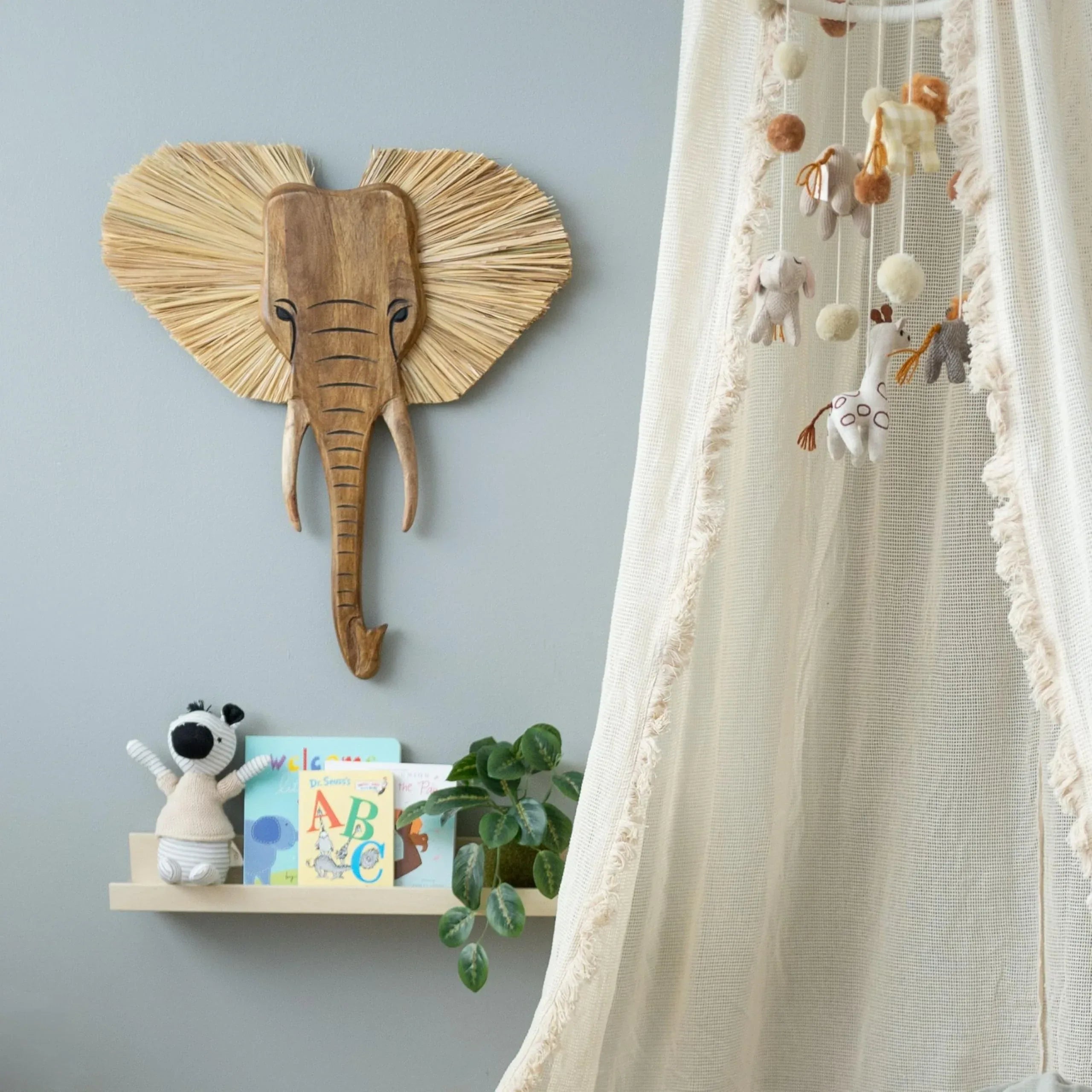 Crane Baby Wooden Safari Wall Decor, Wood Animal Nursery Wall Art, Boho Gender-Neutral Safari Room Decor Elephant 21L X 21W Brown - Handmade Lifestyle Shop