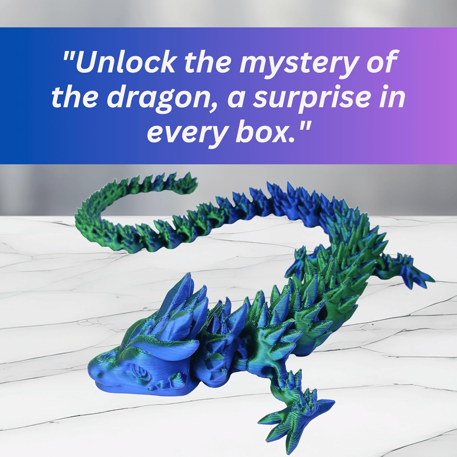 20" Articulated 3D Printed Dragon – Color-Changing Fidget Figurine, Mythical Figure, Made in USA, 3D Printed Toys - Valentines Day Gift for Boys and Girls (Rainbow with Blue Egg)
