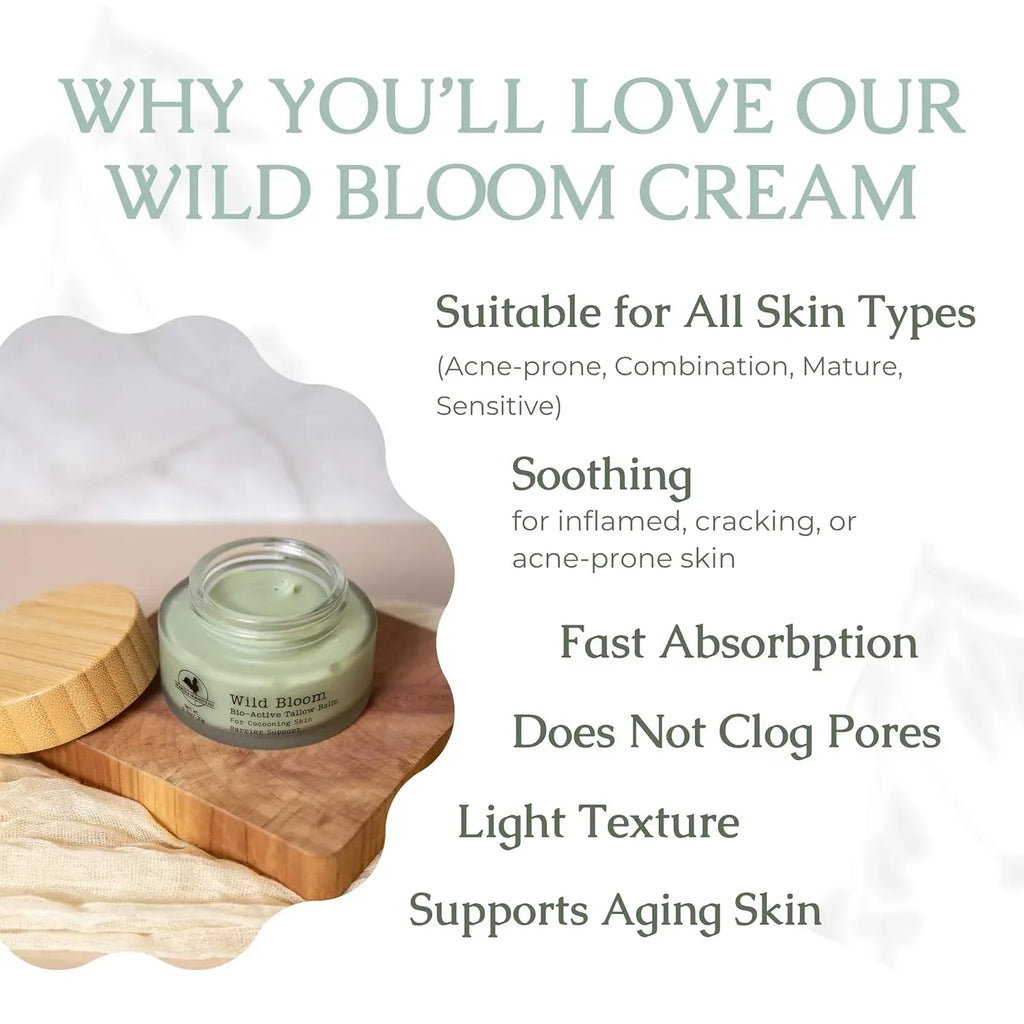 Hearth and Homestead: Handmade Wild Bloom Bio-Active Tallow Face Balm/Cream with Blue Tansy - Hydrate, Nourish, and Protect Skin - .7 oz - Handmade Lifestyle Shop