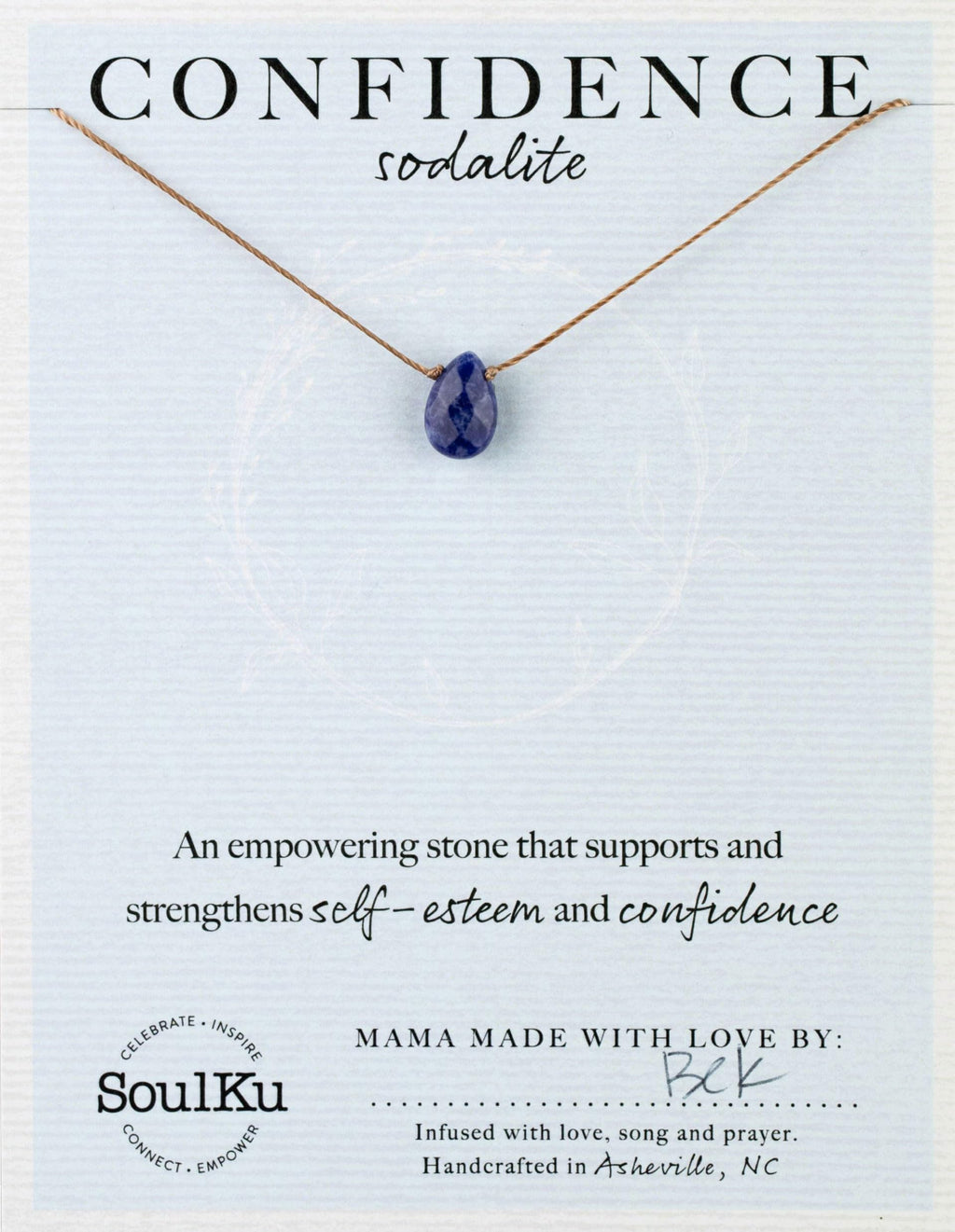 SoulKu Handcrafted Necklace, Empowerment Jewelry With Healing Crystal, Inspirational Jewelry For Women, Mom & Sister Gifts, 2" Extender With Lobster Clasp, 16" Nylon Cord