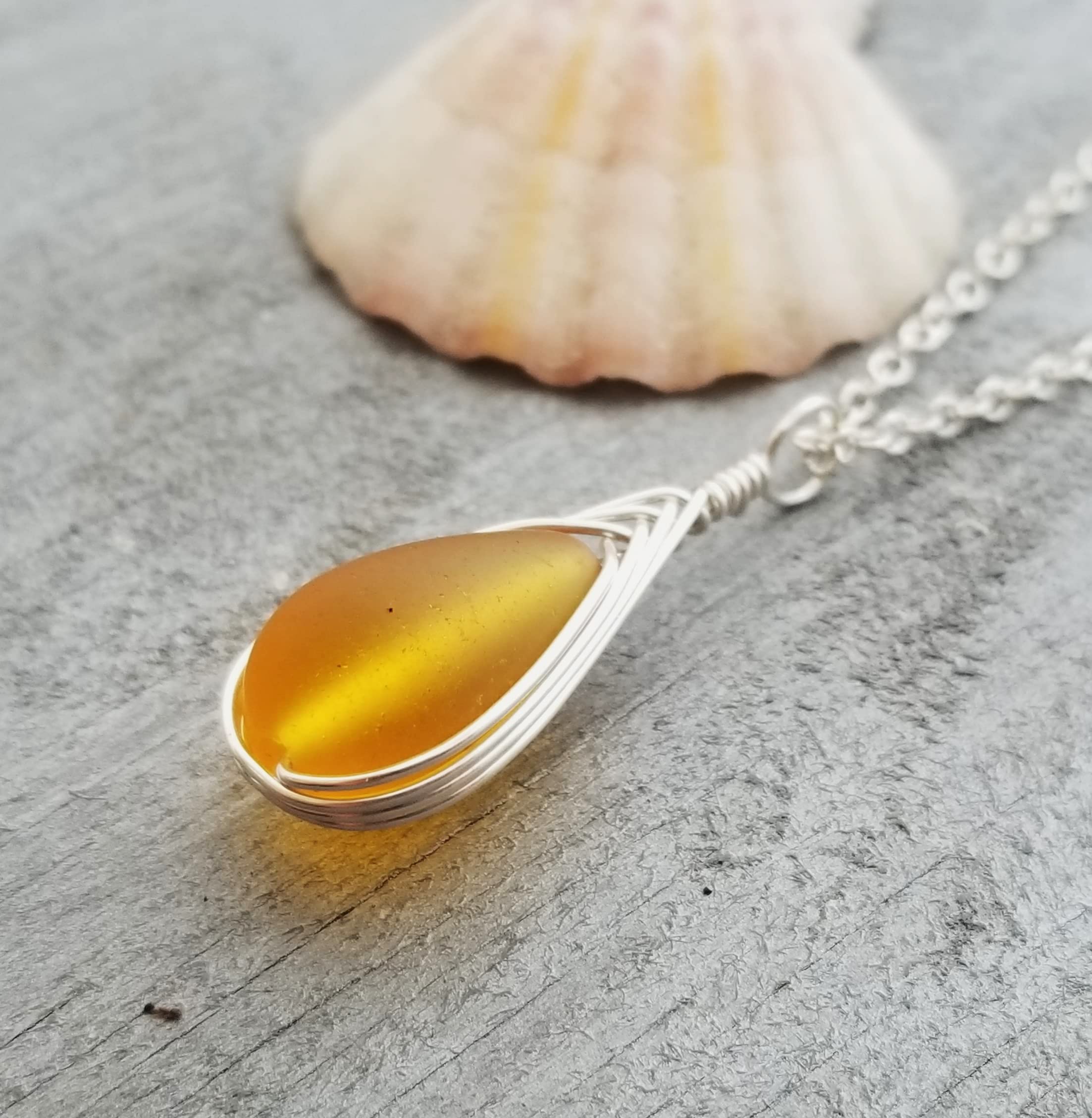 Yinahawaii Handmade Sea Glass Necklace, Hawaiian Jewelry For Women, Braided Teardrop Necklace, Unique Sea Glass Jewelry For Women Birthday Gift