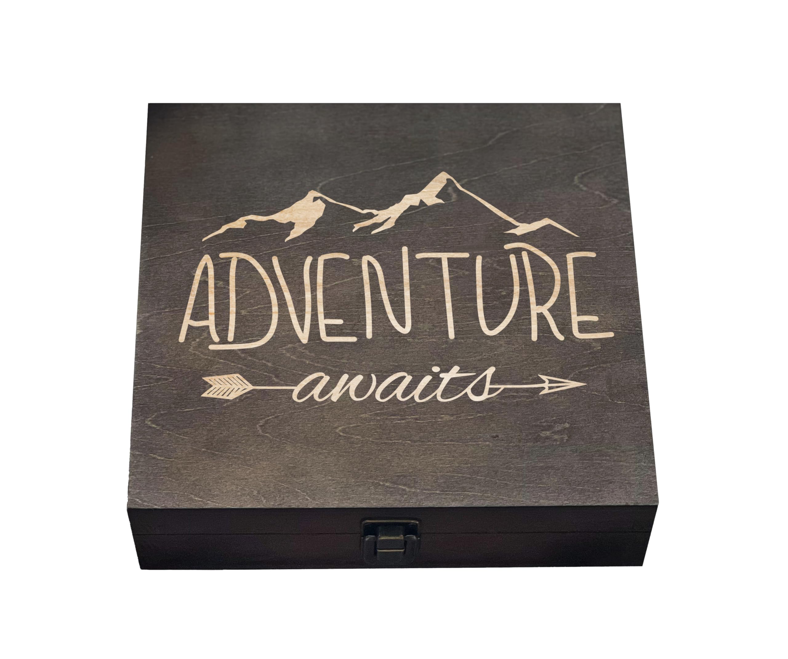 Dark Walnut Wooden Keepsake Box Our Adventures - 8.5x6x3in, Ideal for 5th Anniversary, Elegant Memory Box for Couples, Travel-Themed Storage