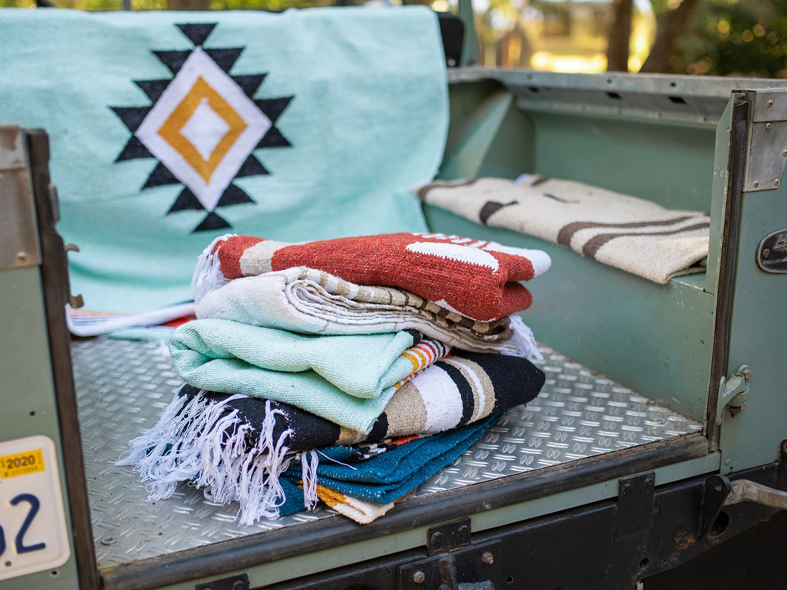 Tan Mexican Blanket by Laguna Beach Textile Co - Beach, Yoga, Camping, or Decorative Throw Blanket - Traditional Handmade Serape - Wheat Sol