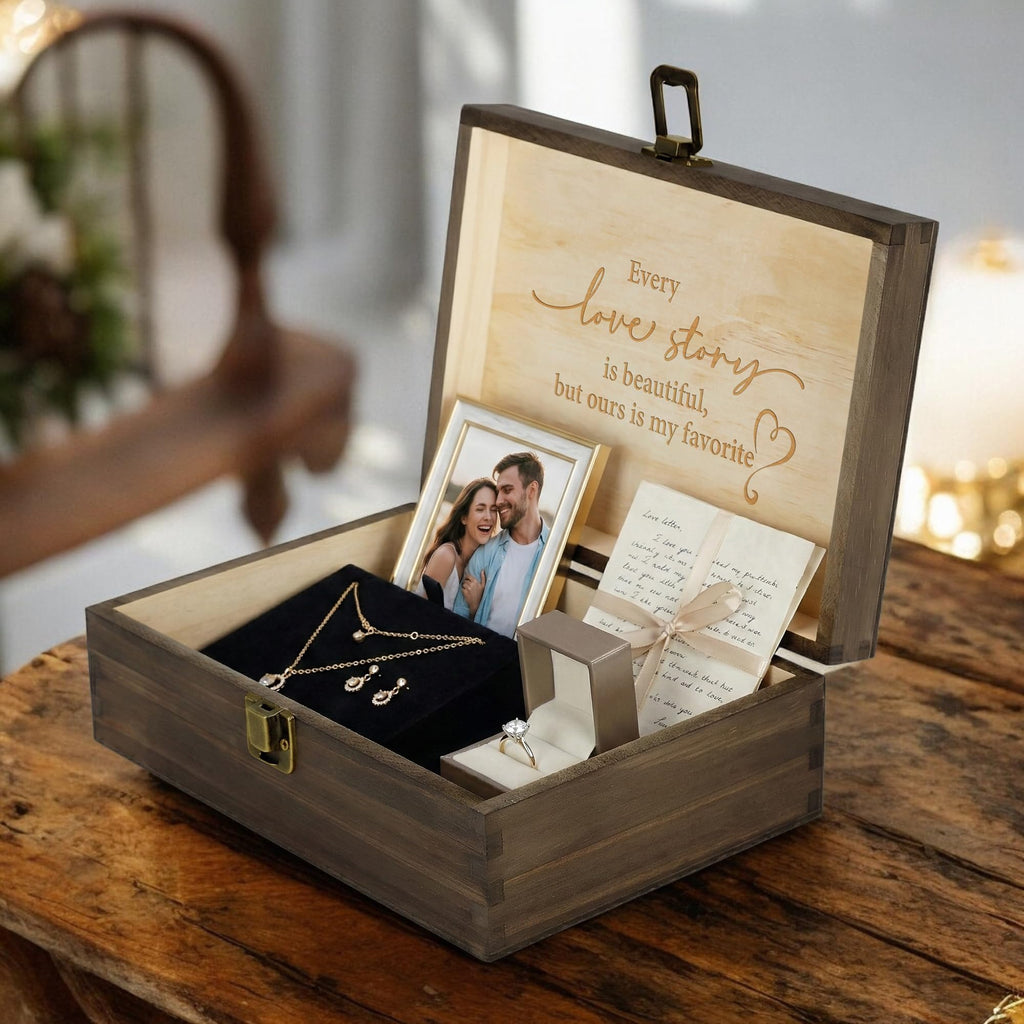 Engraved Memorial Memory Box – Wooden Keepsake Box for Loss of Loved One or Pet – Sympathy Gift – Medium Size – Dark Walnut Finish – 8.5 x 6 x 3 in