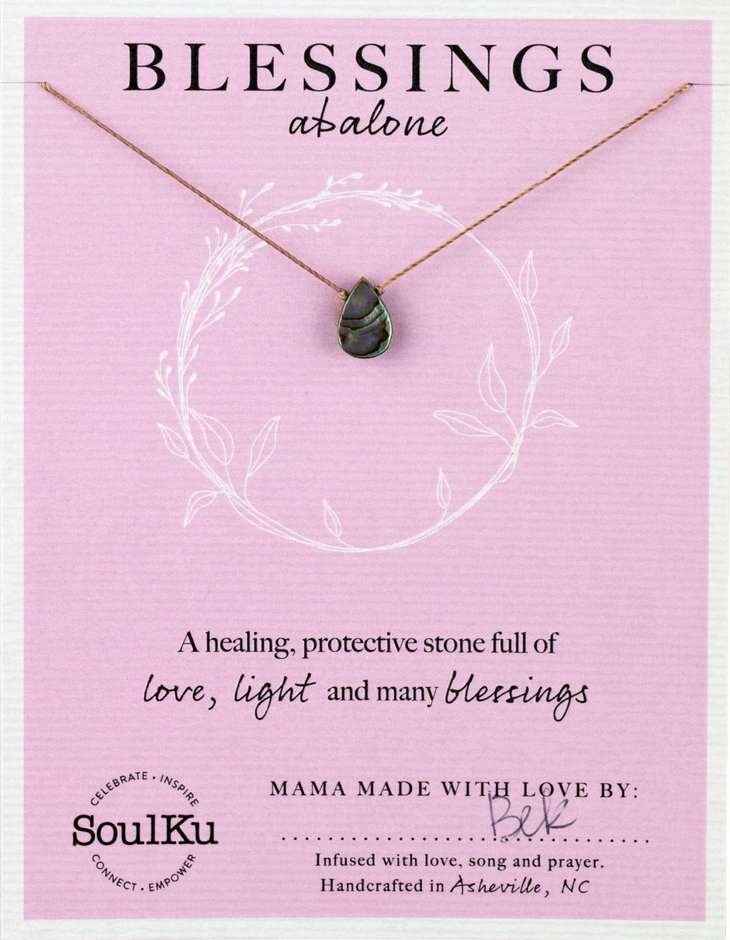 SoulKu Handcrafted Necklace, Empowerment Jewelry With Healing Crystal, Inspirational Jewelry For Women, Mom & Sister Gifts, 2" Extender With Lobster Clasp, 16" Nylon Cord