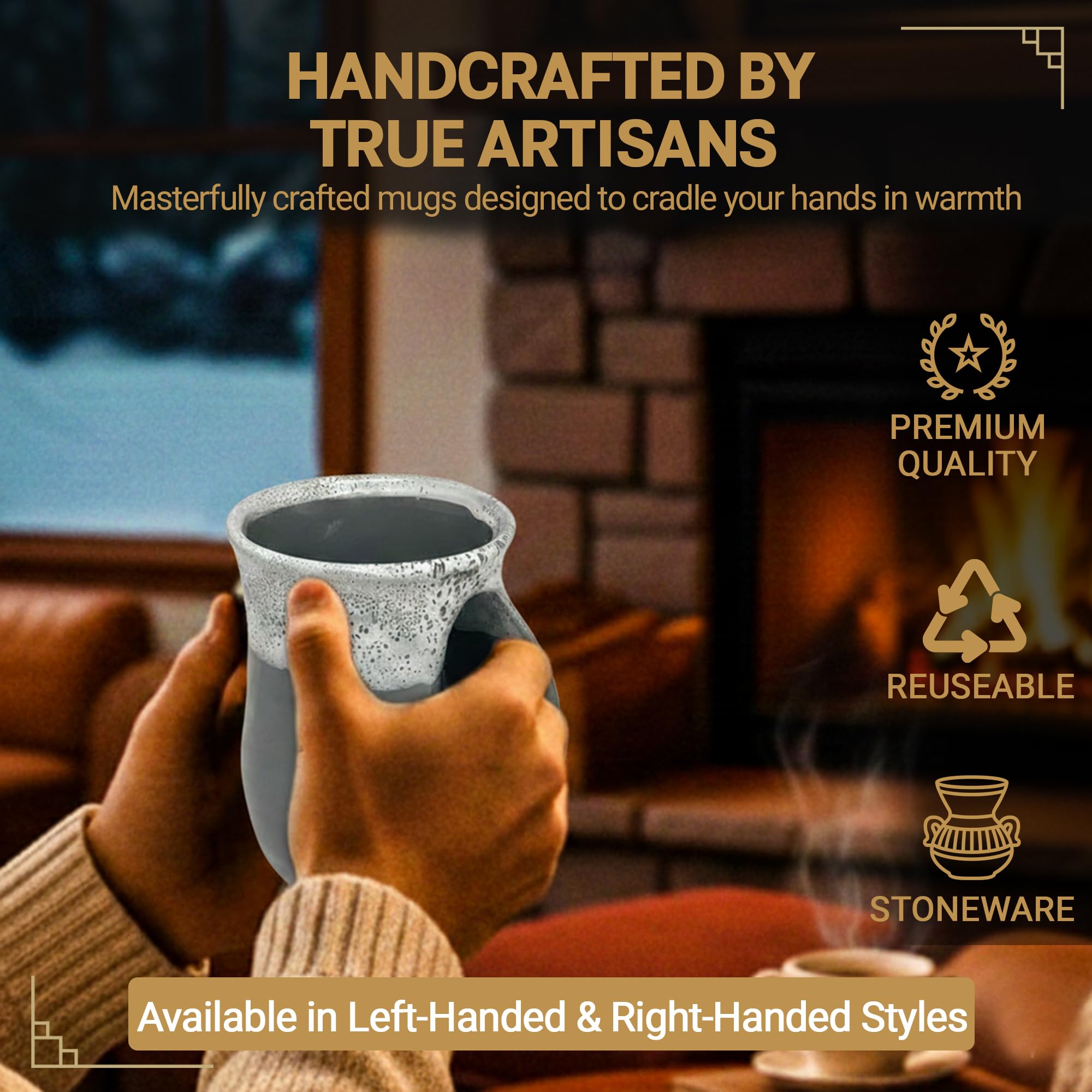 Clay in Motion Hand Warmer Coffee Mug – Handmade Coffee Mug With Comfortable Handle Contoured Pocket Hand Warming Ceramic Coffee Mug – Proudly Made in USA – Right Handed – 14 Oz - Island Oasis