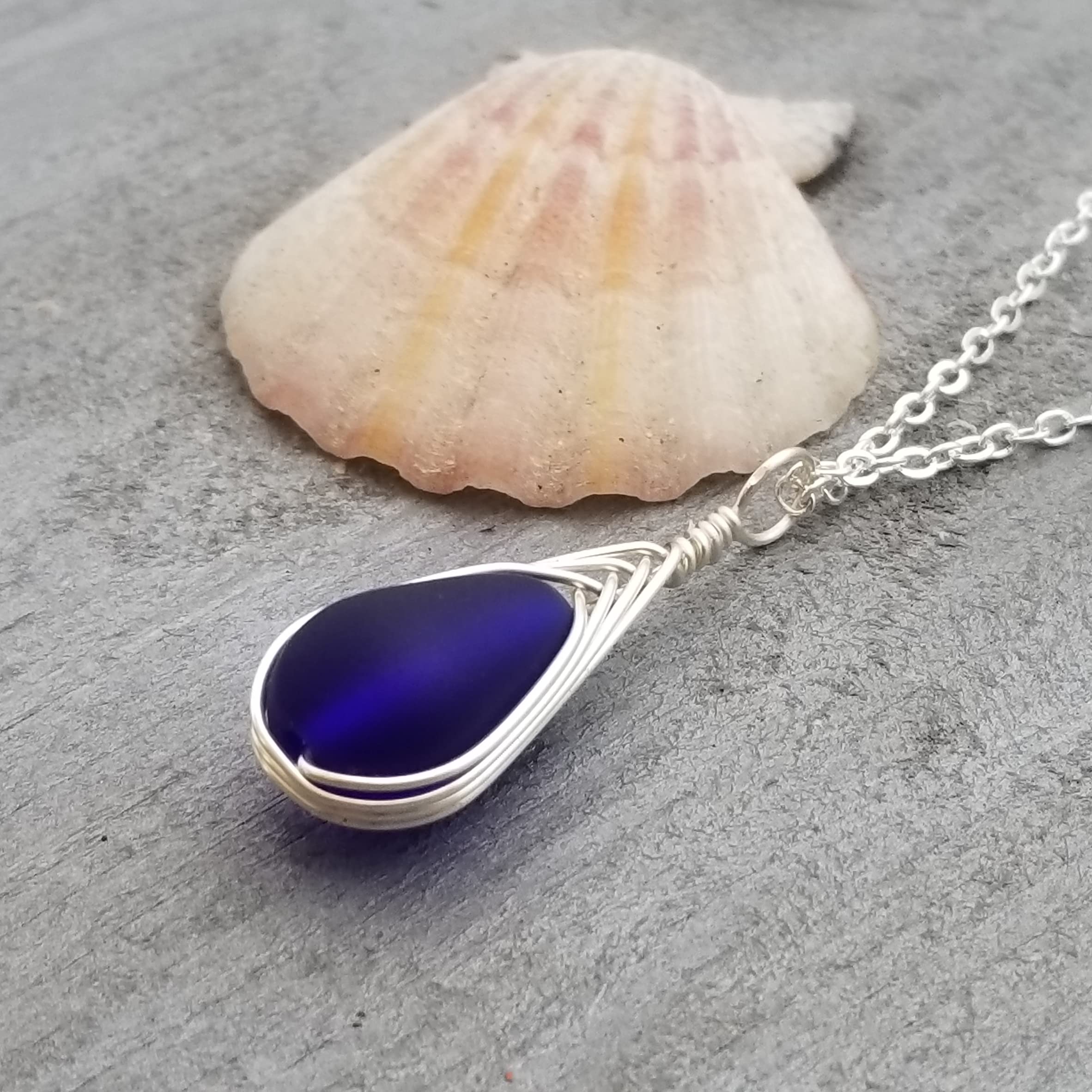 Yinahawaii Handmade Sea Glass Necklace, Hawaiian Jewelry For Women, Braided Teardrop Necklace, Unique Sea Glass Jewelry For Women Birthday Gift