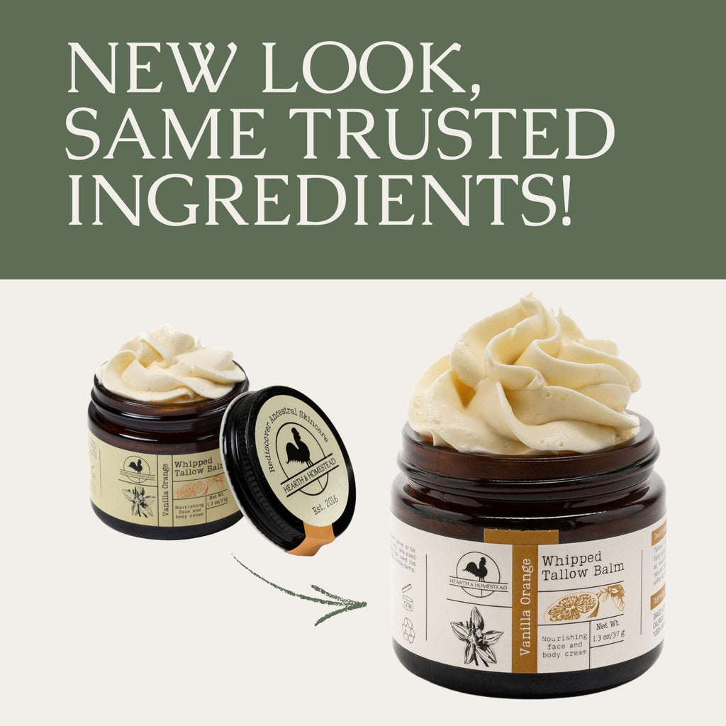 Hearth and Homestead: Handmade Whipped Tallow Balm (Unscented/Herb-Infused) - Organic Body Butter with Infused Olive Oil, for Eczema, Rosacea, Baby - 1.3 oz