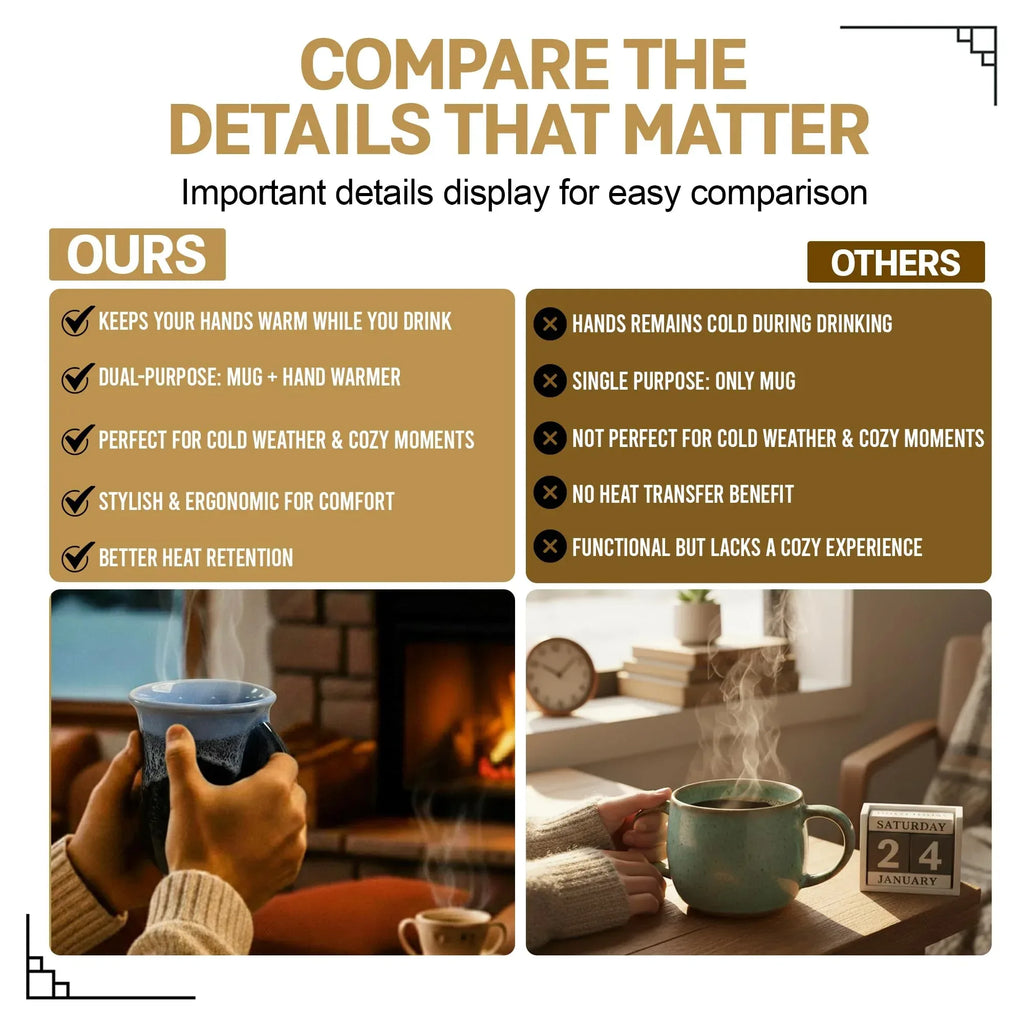 Clay in Motion Hand Warmer Coffee Mug – Handmade Coffee Mug With Comfortable Handle Contoured Pocket Hand Warming Ceramic Coffee Mug – Proudly Made in USA – Right Handed – 14 Oz - Island Oasis - Handmade Lifestyle Shop