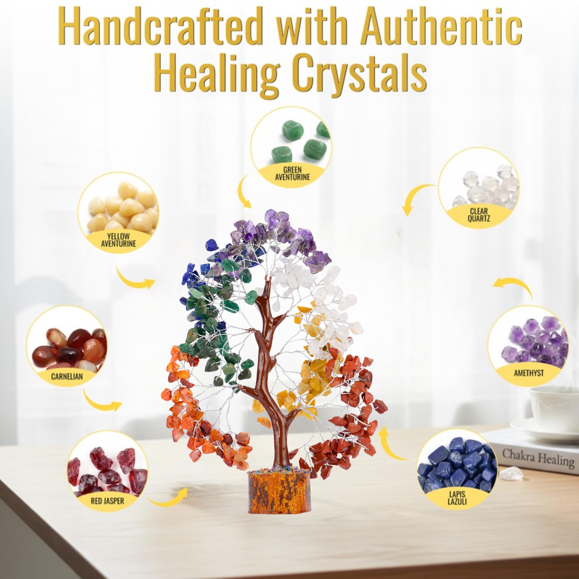 7 Chakra Healing Crystal Tree Kit, Bracelet, Pendant, Necklaces, Handmade Gemstone Money Bonsai Tree of Life Feng Shui Decor for Home Office, Positive Energy, Reiki Healing, for Women