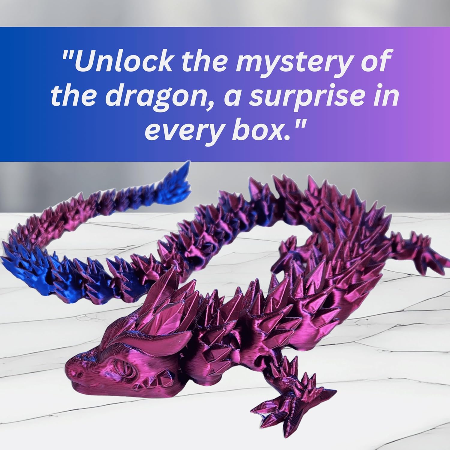 20" Articulated 3D Printed Dragon – Color-Changing Fidget Figurine, Mythical Figure, Made in USA, 3D Printed Toys - Valentines Day Gift for Boys and Girls (Rainbow with Blue Egg)