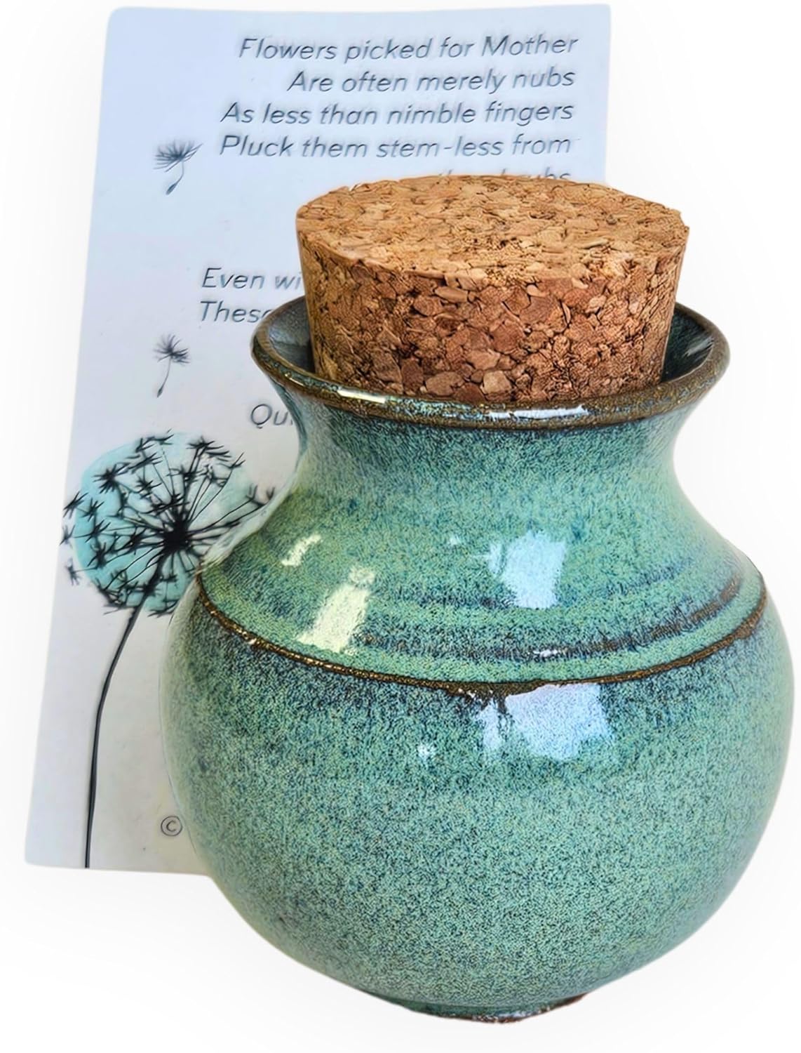 Handmade Dandelion Flower Pot for New Mommy to Be - Miniature Pottery Vase for Baby Shower Favor Presents Green (Miniature Vase w/Gift Bag)