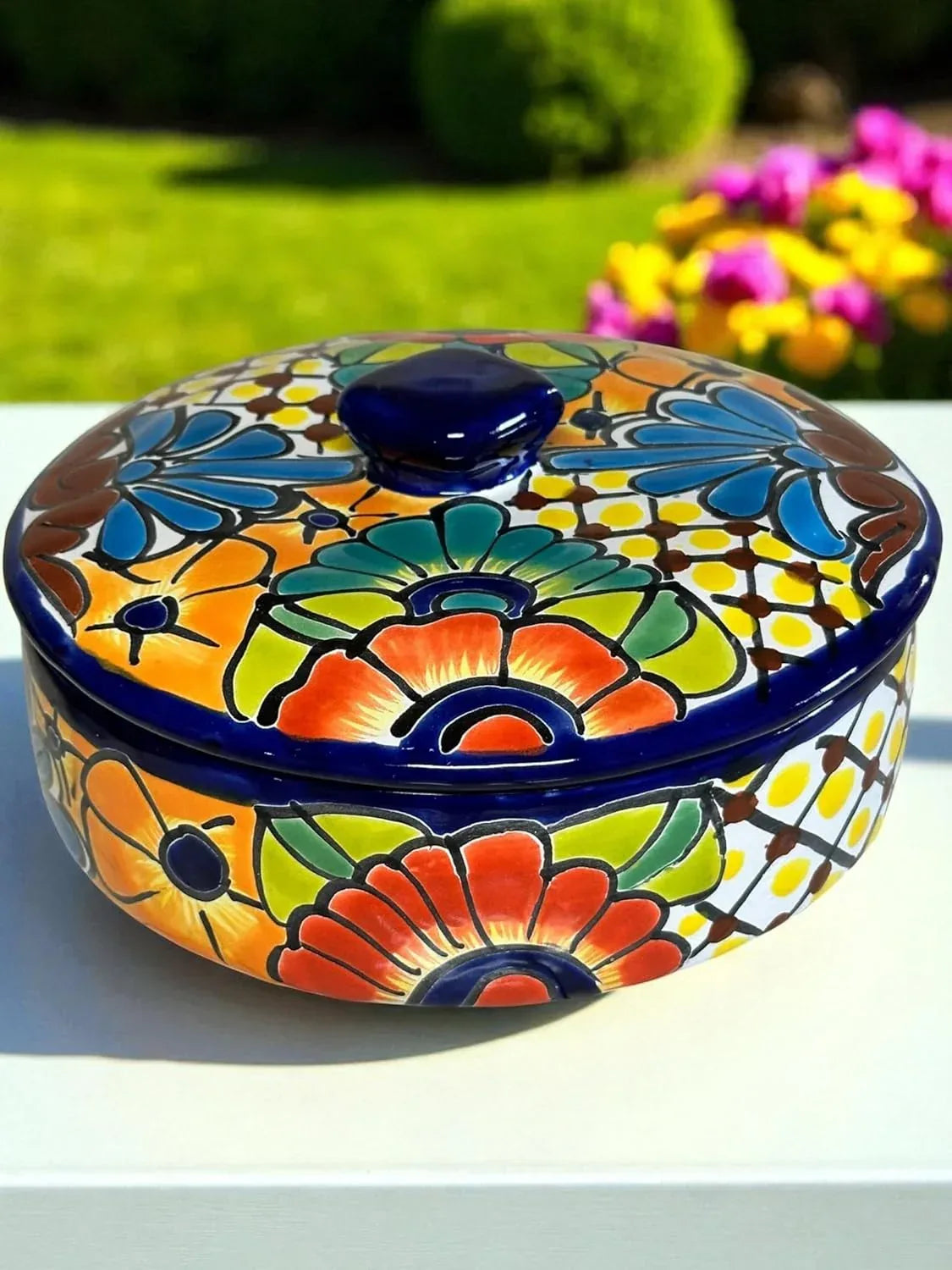 Talavera Tortilla Warmer – 9.5 x 4 Inch Handmade Mexican Pottery with Lid – Decorative Food Warmer & Serving Dish - Handmade Lifestyle Shop
