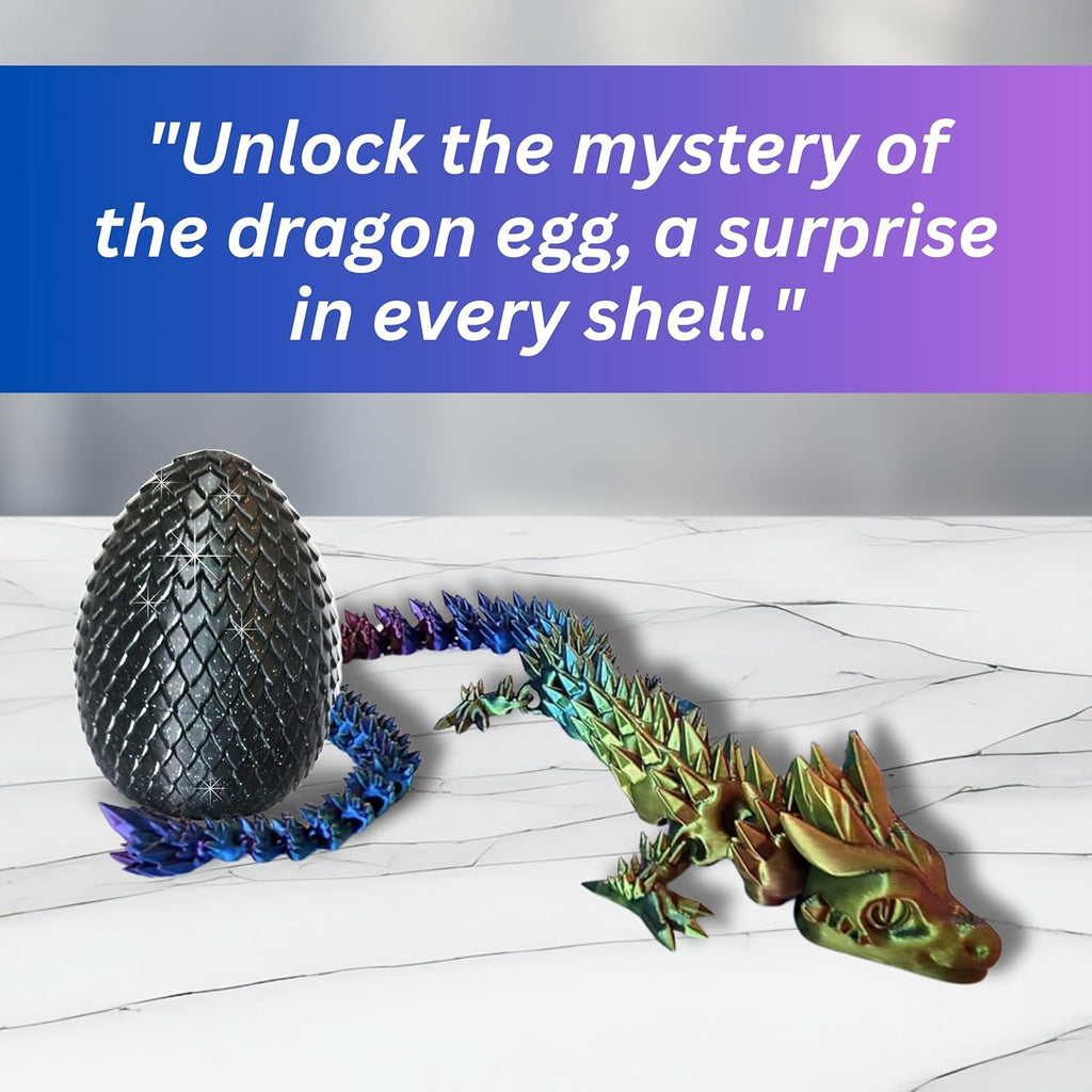 20" Articulated 3D Printed Dragon – Color-Changing Fidget Figurine, Mythical Figure, Made in USA, 3D Printed Toys - Valentines Day Gift for Boys and Girls (Rainbow with Blue Egg)