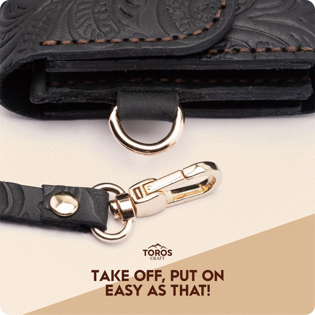 Toros Craft Handmade Wristlet Wallets for Women, Western Floral Leather Small Credit Card Holder with Zipper, Minimalist & Cute Coin Pouch, Genuine Leather, Dark Brown