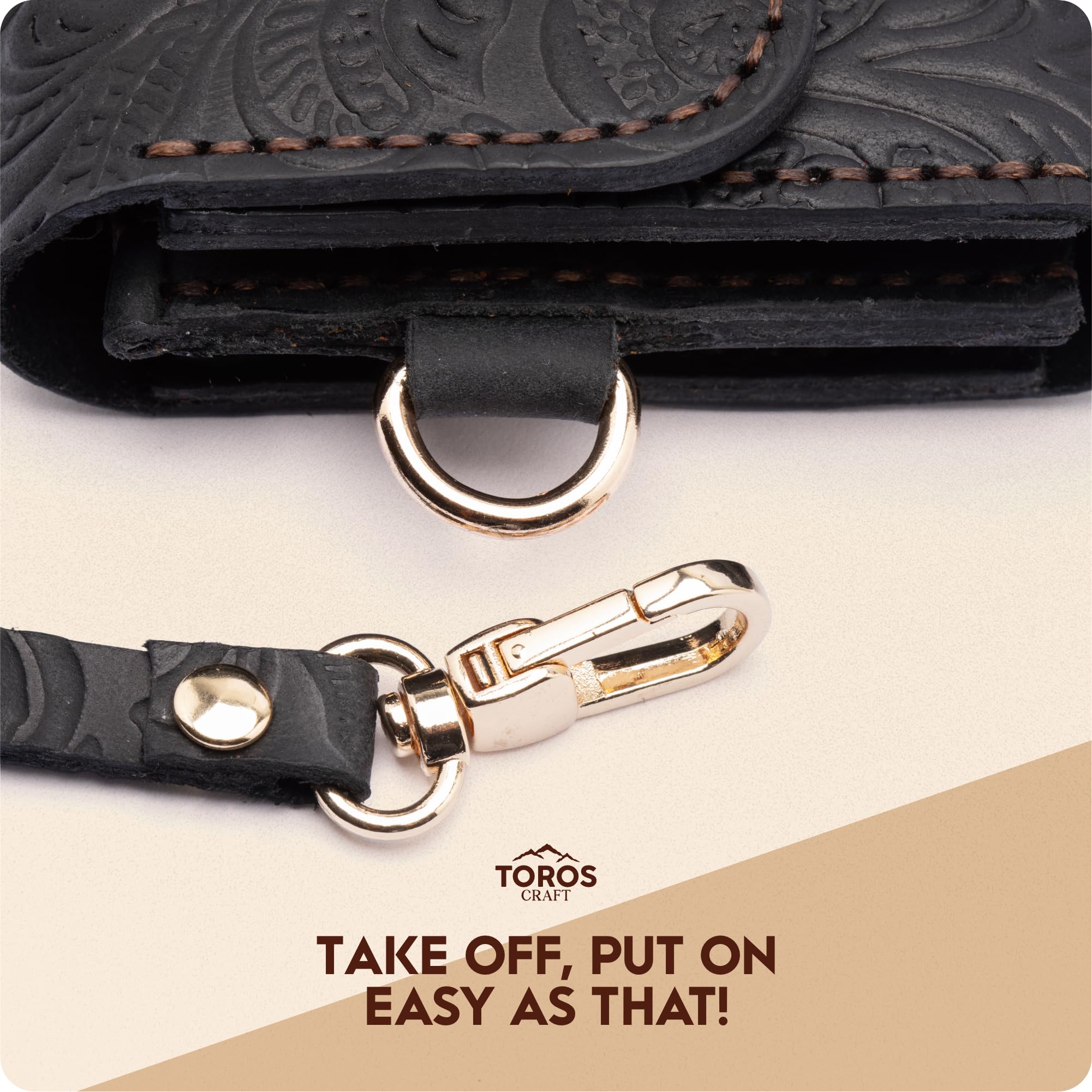 Toros Craft Handmade Wristlet Wallets for Women, Western Floral Leather Small Credit Card Holder with Zipper, Minimalist & Cute Coin Pouch, Genuine Leather, Dark Brown