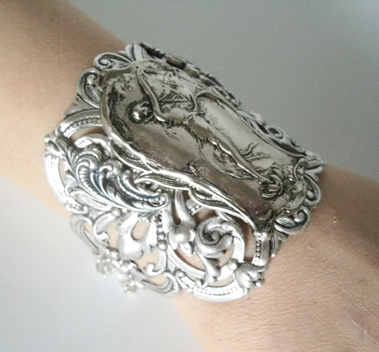 Art Nouveau Cuff Bracelet victorian edwardian renaissance art deco medieval tudor handmade jewelry - Handmade Lifestyle Shop