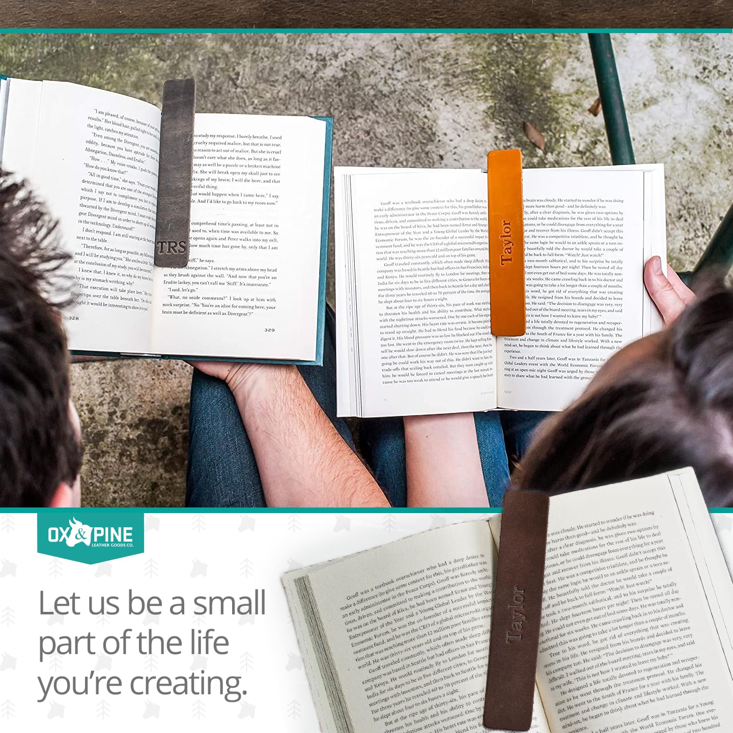 Ox & Pine Personalized Leather Bookmark 1.25" x 6.5" (Rustic Brown)