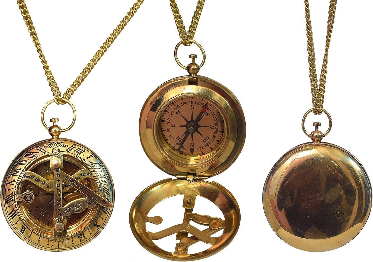 Handcrafted Vintage Brass Sundial Compass – Antique Nautical Sun Clock with Leather Case – Engraved Collectible Brass Compass Gift for Men - Nautical Gifts for Men, Best Anniversary Vintage Gifts - Handmade Lifestyle Shop