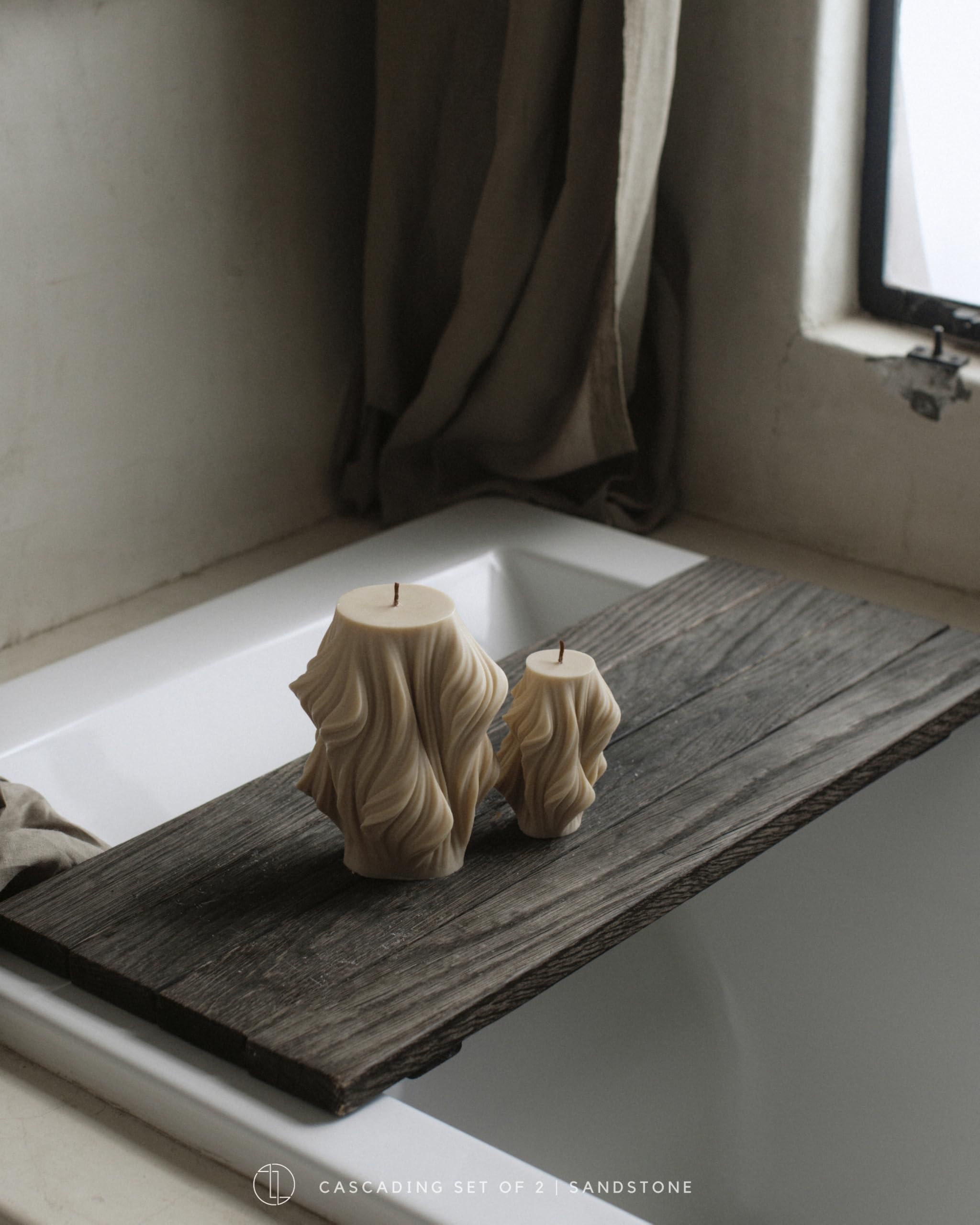 LAWA Cascading Wave Candle - Large Beautiful Handmade Pillar Scented Soy Wax Elegant Bubble Aesthetic Candle Housewarming Gift Home Room Shelf Decor Idea Olive Beige (Large)