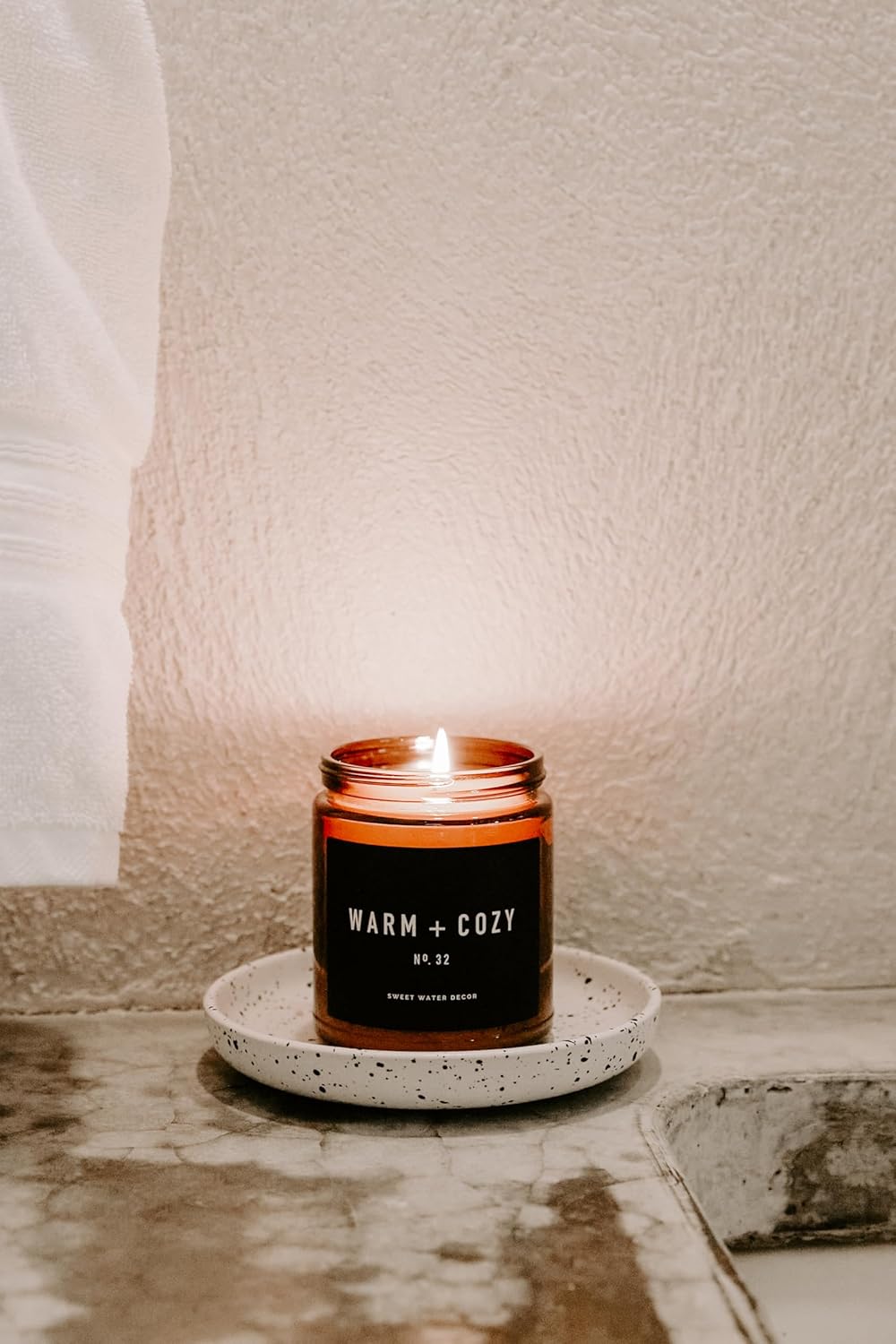 Sweet Water Decor Warm and Cozy Soy Candle - Orange Peel, Cinnamon, Ginger and Clove Scented Candles for Home - 9oz Amber Jar + Black Lid, 40+ Hour Burn Time, Made in The USA