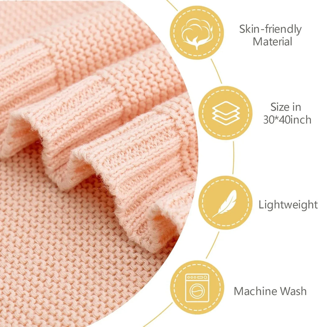 Free Personalized Custom Knit Baby Blanket w/Embroidered Name, 40 * 30 inch, Handmade Cotton Nursery Blankets, Customized Receiving Newborn for Boy Girls Kids, Birthday Christmas - Handmade Lifestyle Shop