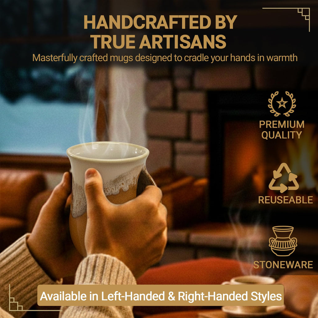 Clay in Motion Hand Warmer Coffee Mug – Handmade Coffee Mug With Comfortable Handle Contoured Pocket Hand Warming Ceramic Coffee Mug – Proudly Made in USA – Right Handed – 14 Oz - Island Oasis