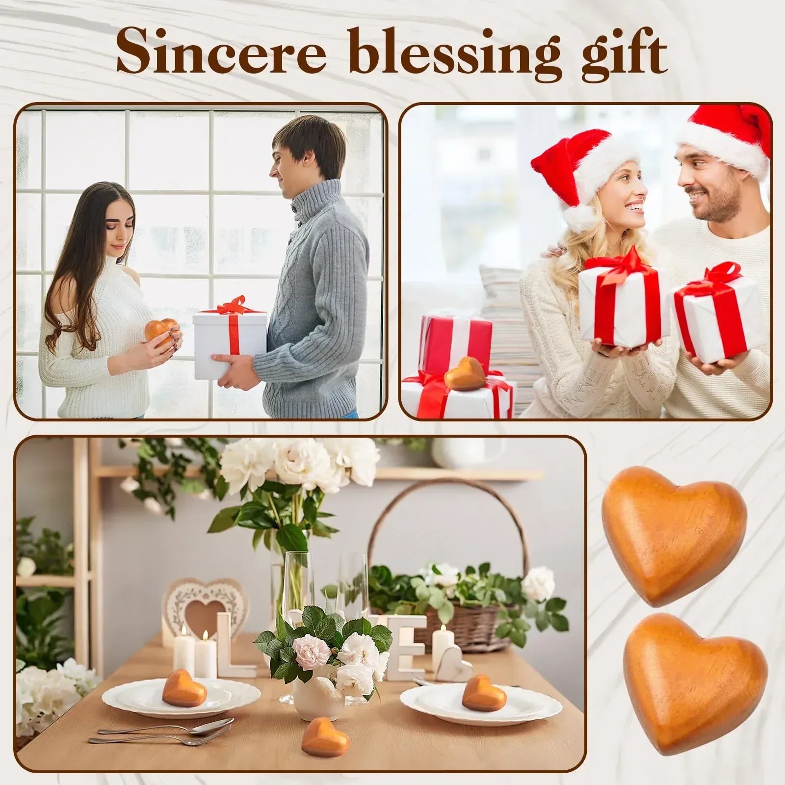 Kigeli 8 Pcs Handmade Wooden Hearts Olive 3D Love Crafts Pine Carved Decor for Wedding Birthday Gifts - Handmade Lifestyle Shop