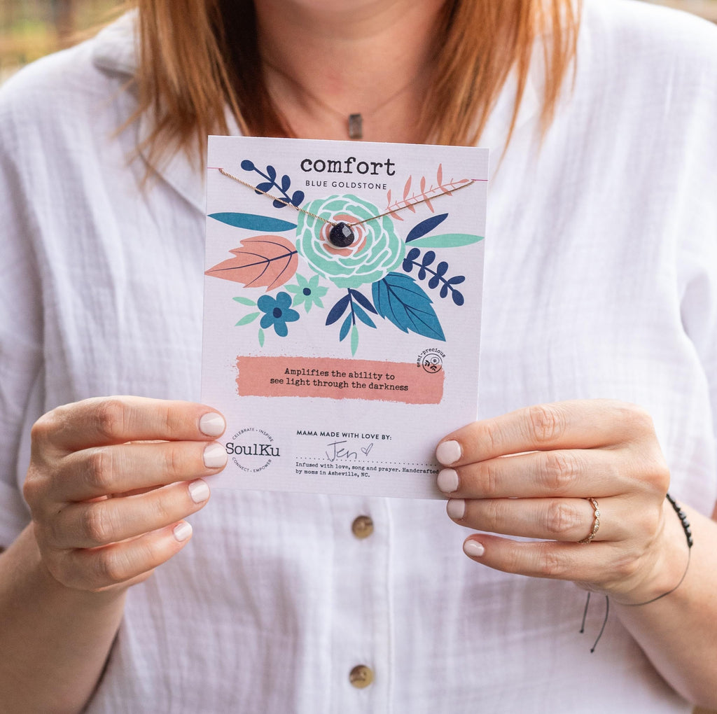 SoulKu Handcrafted Necklace, Empowerment Jewelry With Healing Crystal, Inspirational Jewelry For Women, Mom & Sister Gifts, 2" Extender With Lobster Clasp, 16" Nylon Cord