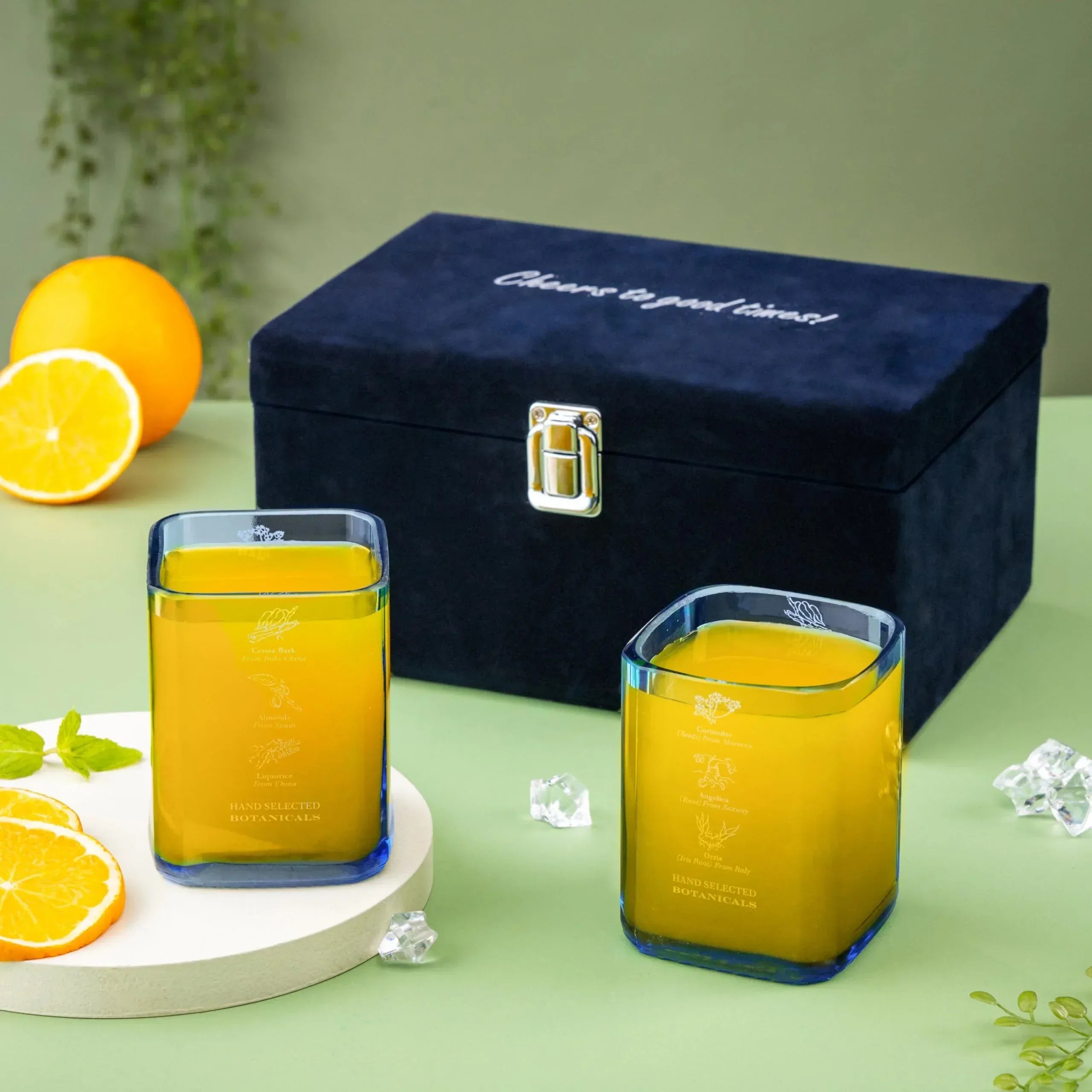 Upcycled Bombay Sapphire Gin Glasses for Drinks - Set of 2 with Velvet Gift Box | Eco-friendly Glassware handcrafted from Gin bottles | Ideal for Gin, Whiskey, Juices, Smoothies, Cocktails - Handmade Lifestyle Shop