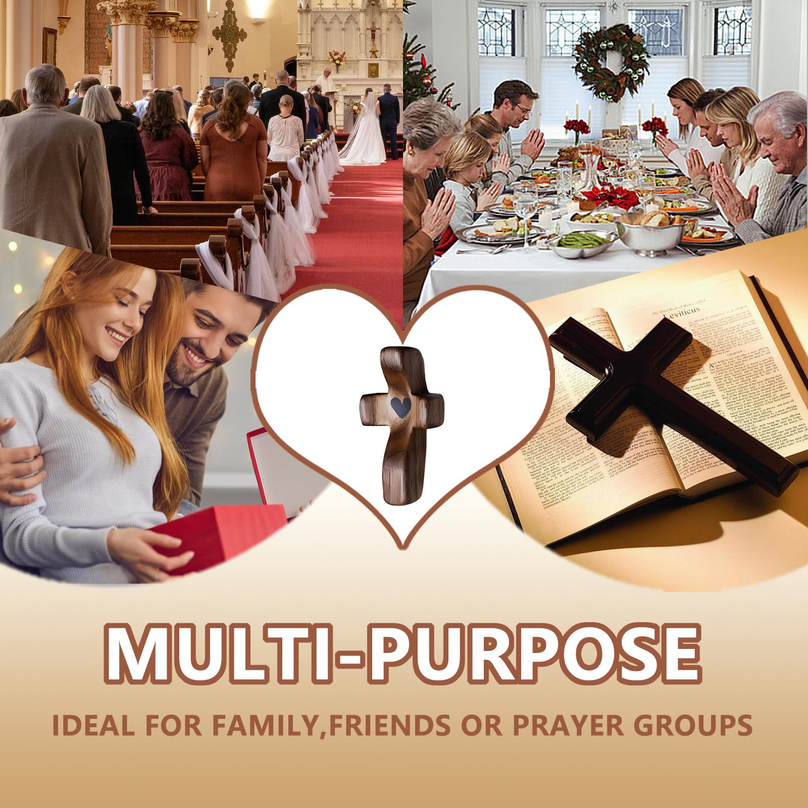 3-Pack Wooden Cross Fidget, Handmade Pocket Wood Crosses, Cross My Heart | Encouragement Gift, Relieve Anxiety for Yourself, Inspirational Easter Gift for Christian Faith, Prayer, Valentines Day Gifts