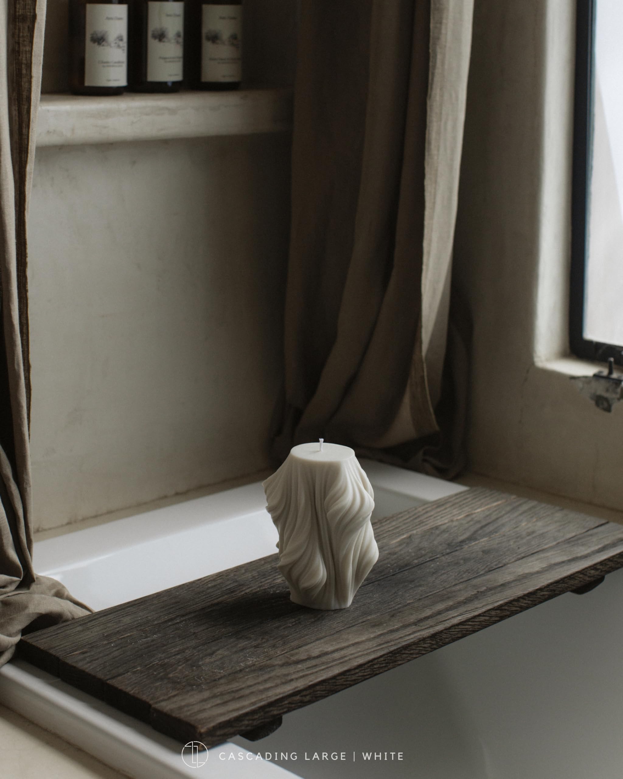 LAWA Cascading Wave Candle - Large Beautiful Handmade Pillar Scented Soy Wax Elegant Bubble Aesthetic Candle Housewarming Gift Home Room Shelf Decor Idea Olive Beige (Large)