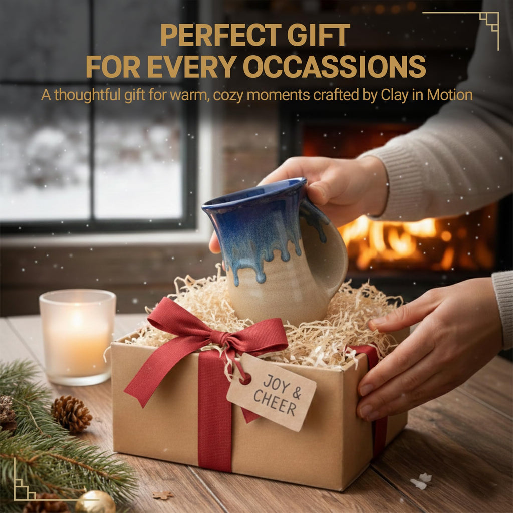 Clay in Motion Hand Warmer Coffee Mug – Handmade Coffee Mug With Comfortable Handle Contoured Pocket Hand Warming Ceramic Coffee Mug – Proudly Made in USA – Right Handed – 14 Oz - Island Oasis