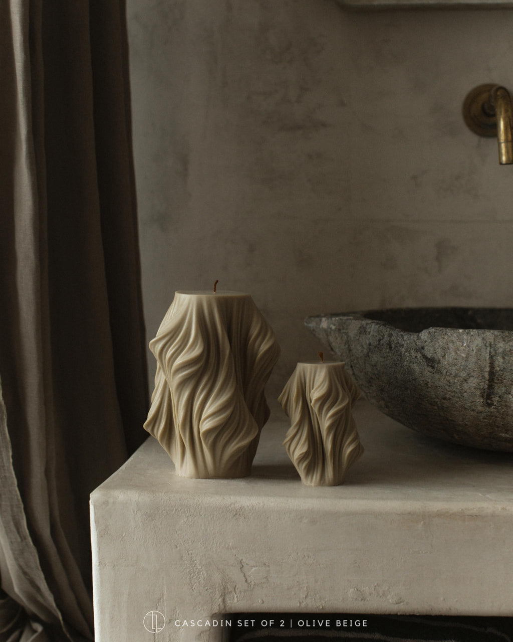 LAWA Cascading Wave Candle - Large Beautiful Handmade Pillar Scented Soy Wax Elegant Bubble Aesthetic Candle Housewarming Gift Home Room Shelf Decor Idea Olive Beige (Large)