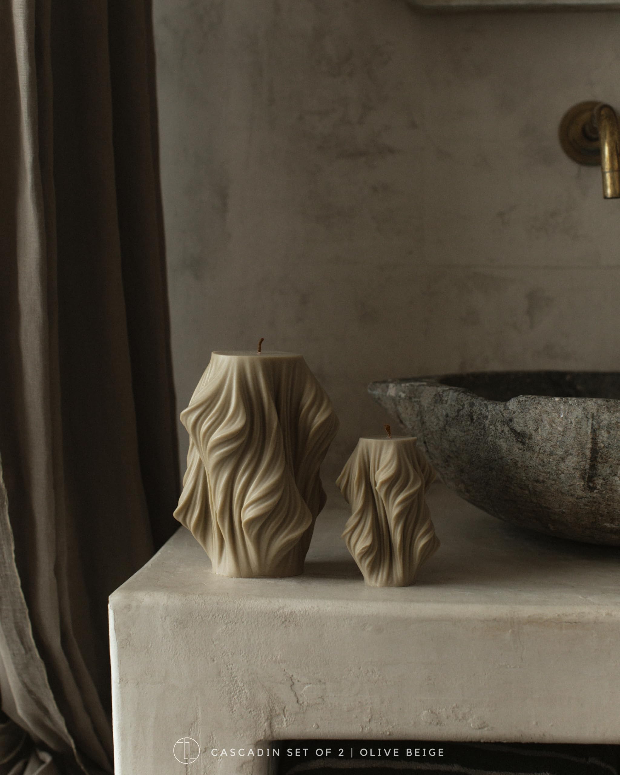 LAWA Cascading Wave Candle - Large Beautiful Handmade Pillar Scented Soy Wax Elegant Bubble Aesthetic Candle Housewarming Gift Home Room Shelf Decor Idea Olive Beige (Large)