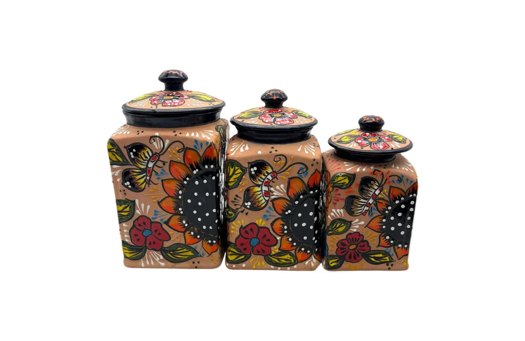 Mexican Talavera Canister Trio | Hand-Painted Terracotta Set - Handmade Lifestyle Shop