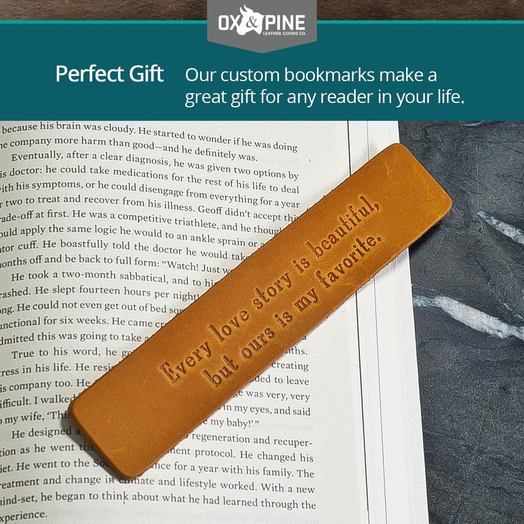 Ox & Pine Personalized Leather Bookmark 1.25" x 6.5" (Rustic Brown)