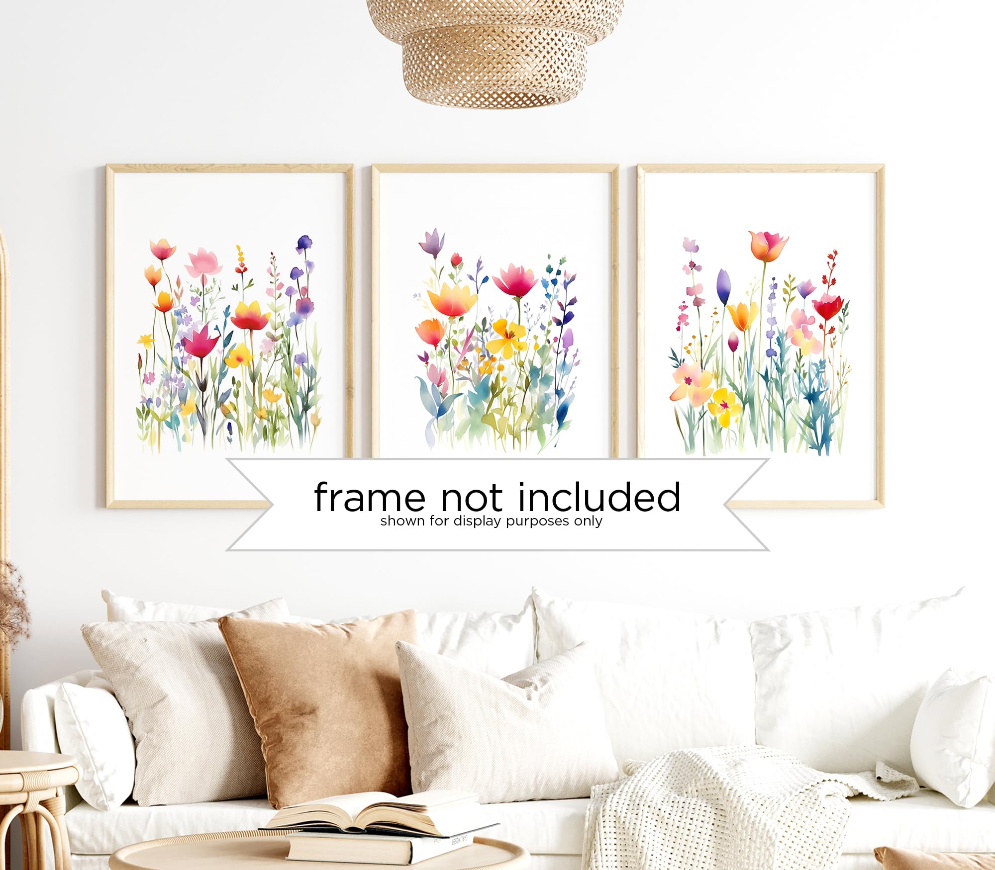ColorAndFlair Wildflower Watercolor Colorful Spring Meadow Flowers Botanical Wall Art Prints, 3 Piece Set (11x14 inches)