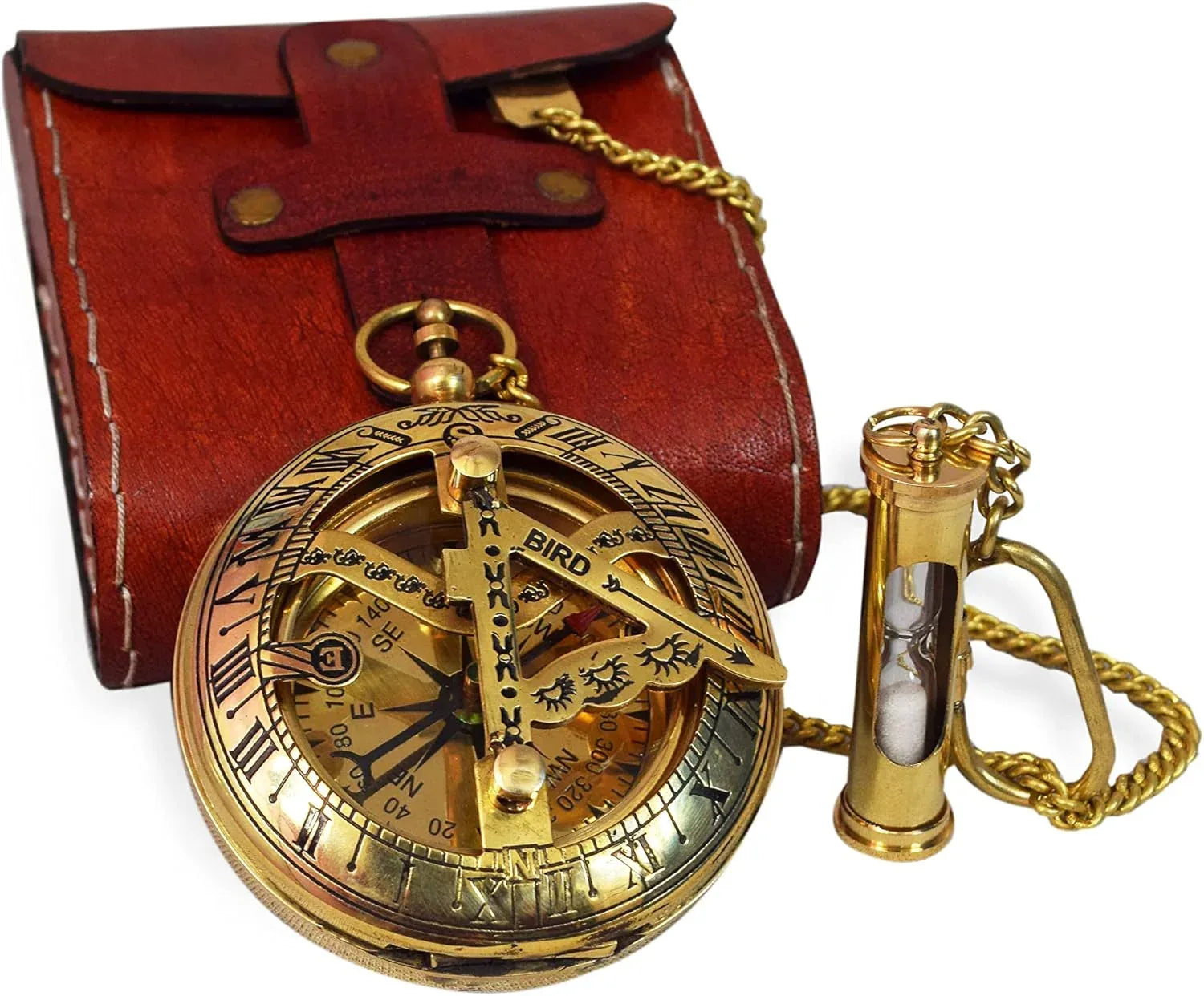 Handcrafted Vintage Brass Sundial Compass – Antique Nautical Sun Clock with Leather Case – Engraved Collectible Brass Compass Gift for Men - Nautical Gifts for Men, Best Anniversary Vintage Gifts - Handmade Lifestyle Shop