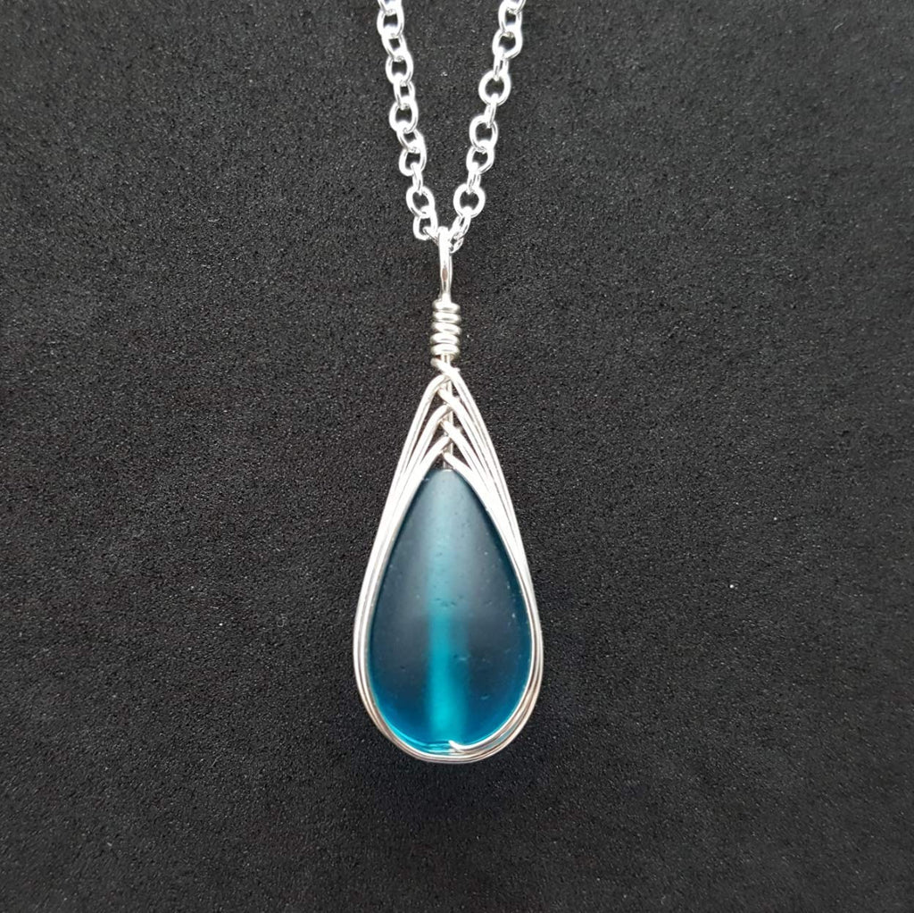 Yinahawaii Handmade Sea Glass Necklace, Hawaiian Jewelry For Women, Braided Teardrop Necklace, Unique Sea Glass Jewelry For Women Birthday Gift