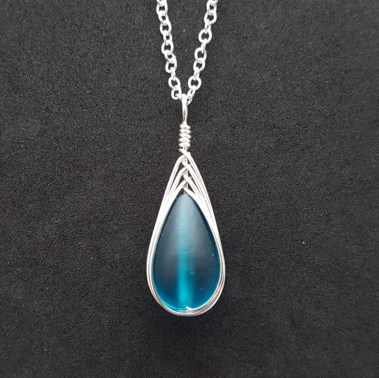 Yinahawaii Handmade Sea Glass Necklace, Hawaiian Jewelry For Women, Braided Teardrop Necklace, Unique Sea Glass Jewelry For Women Birthday Gift