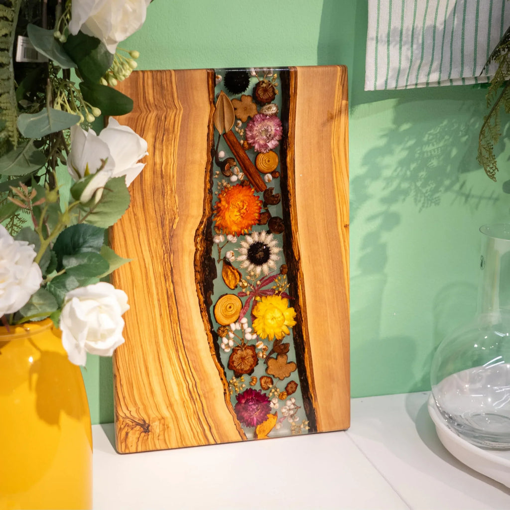 Handmade Olive Wood Charcuterie Board, Personalized Charcuterie Boards for House Warming Gifts, Olive Wood Cutting Board with Unique Floral Design, Wedding Gift for New Couple - Handmade Lifestyle Shop